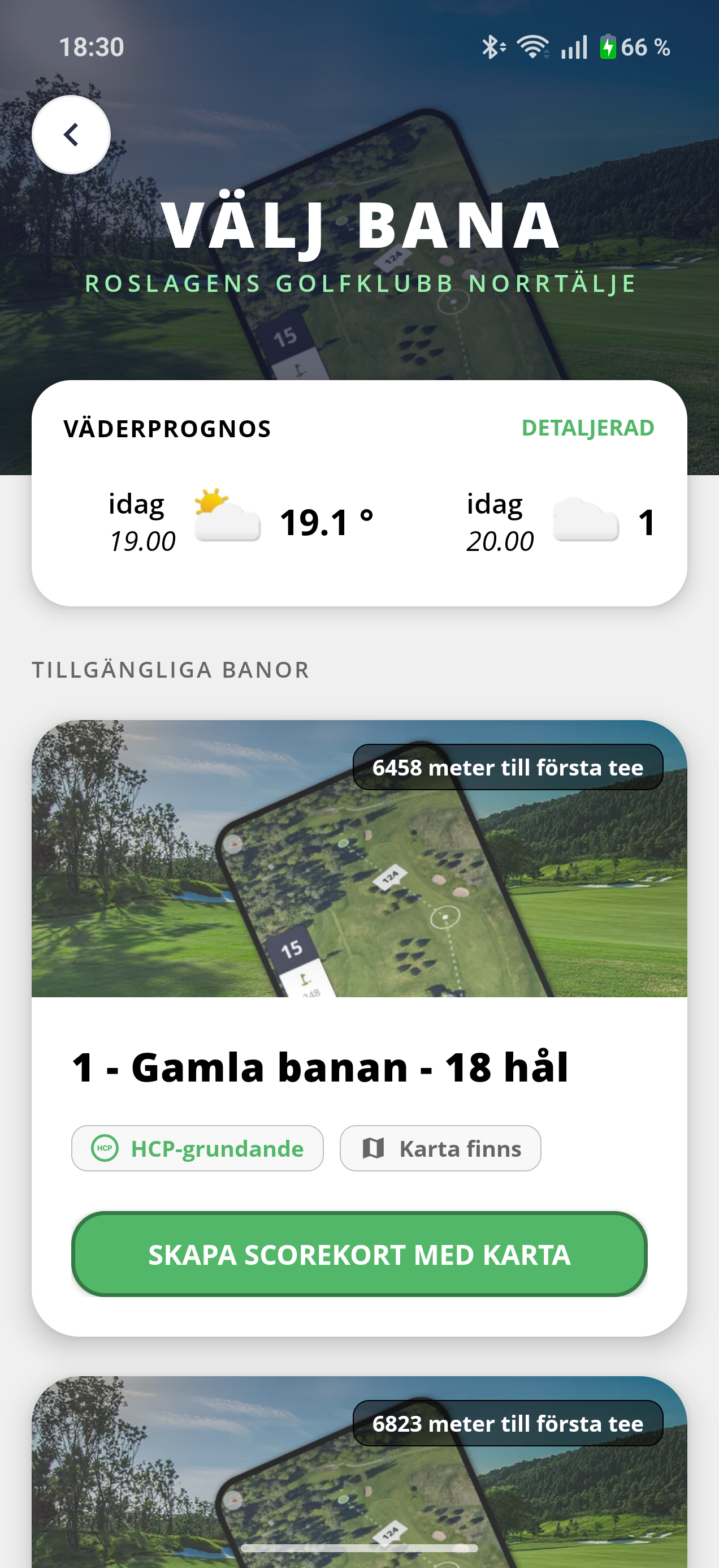 Välj golfbana och se lokal väderprognos