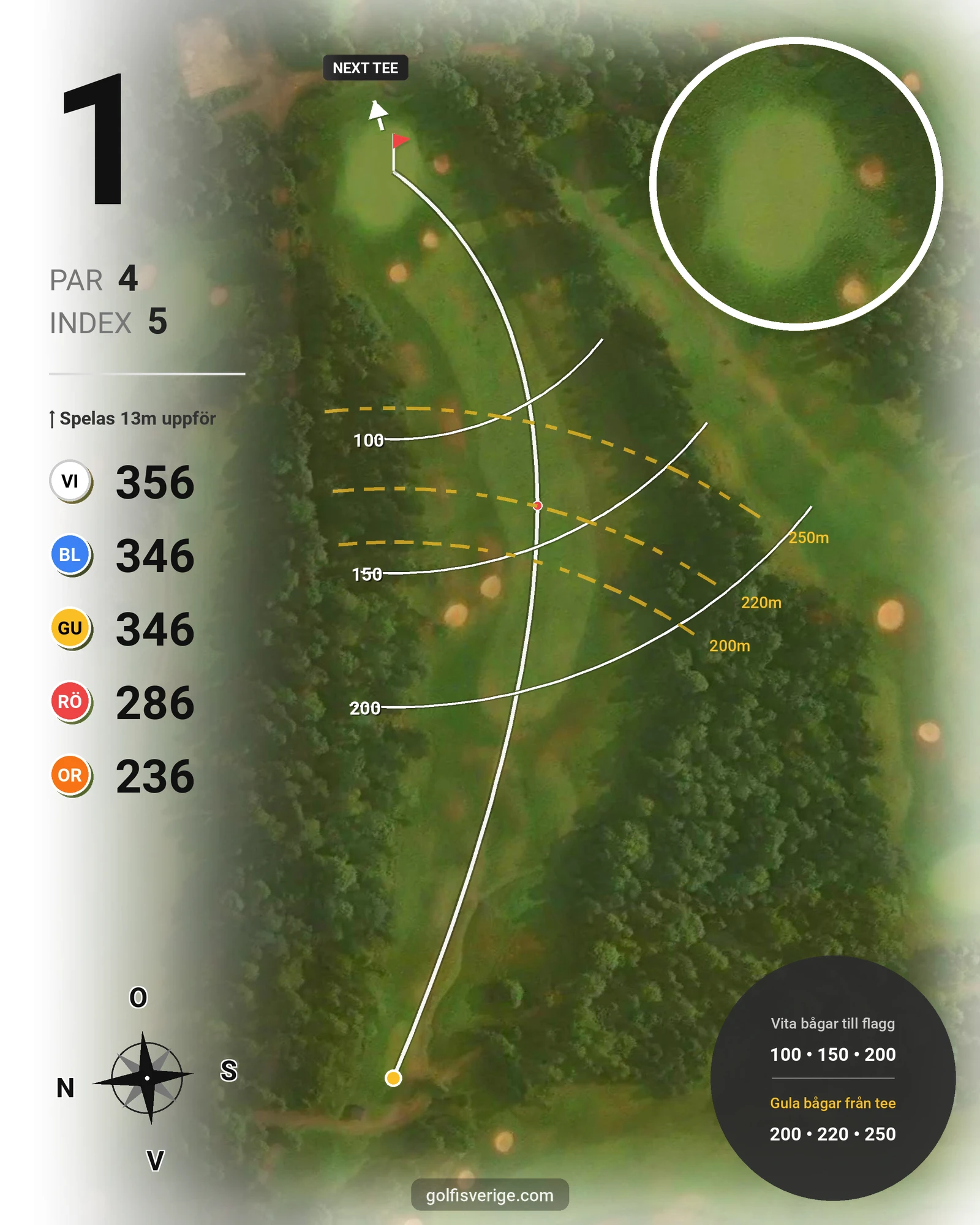 Banguide A6GK 18-hålsslingkombination på A6 Golfklubb - Hål 1 karta