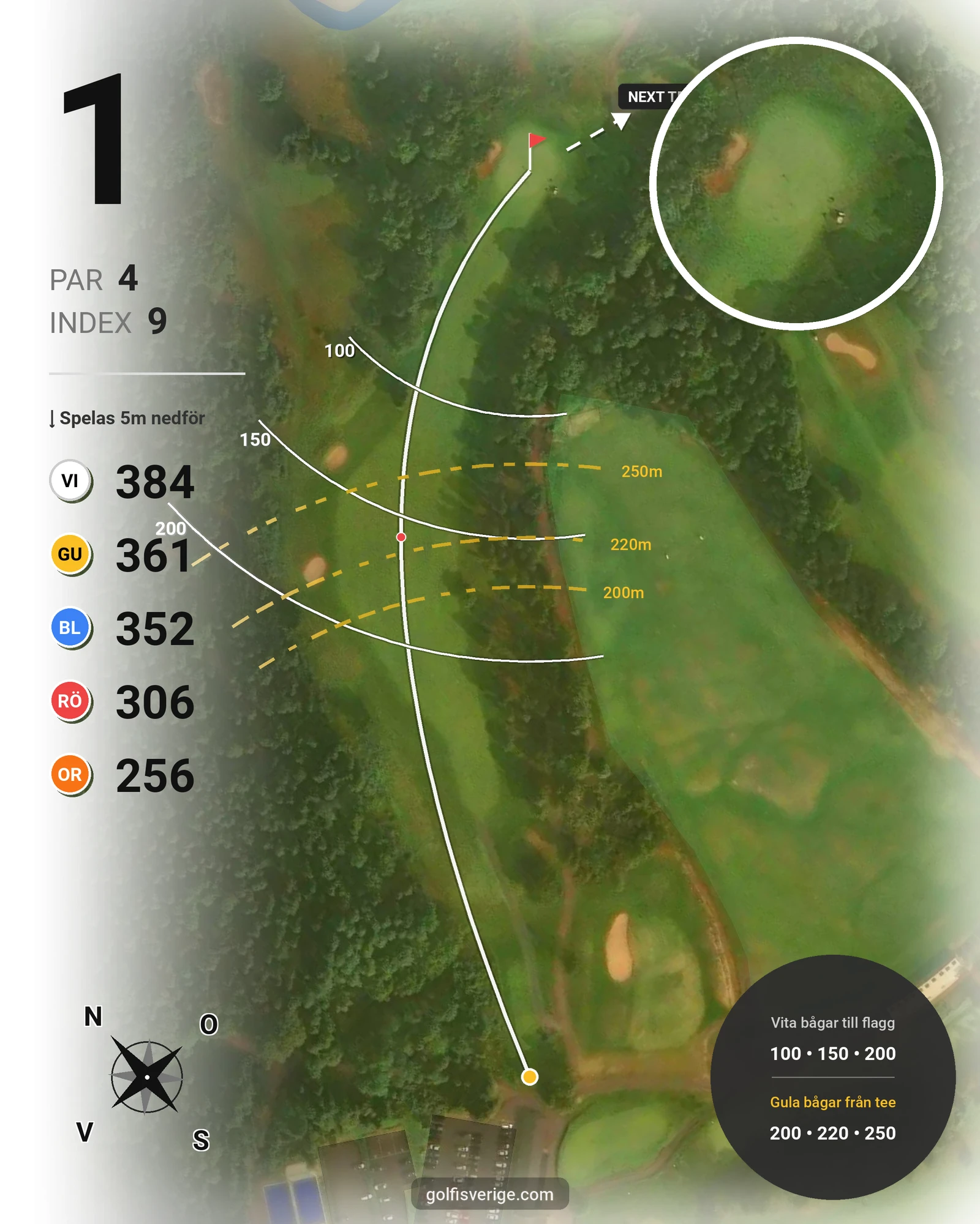Banguide A6GK 9-hålsbana på A6 Golfklubb - Hål 1 karta