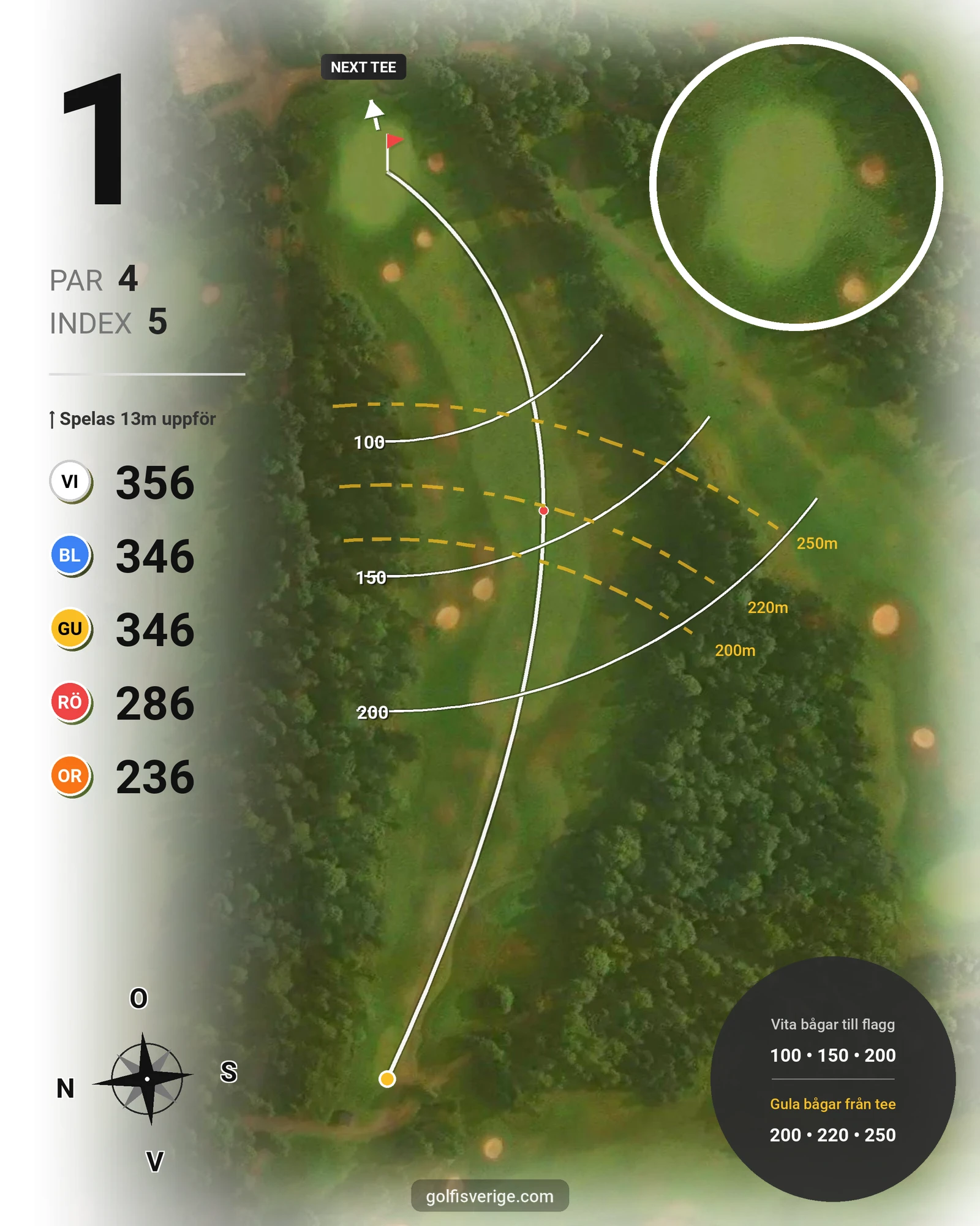 Banguide A6GK 9-hålsbana på A6 Golfklubb - Hål 1 karta
