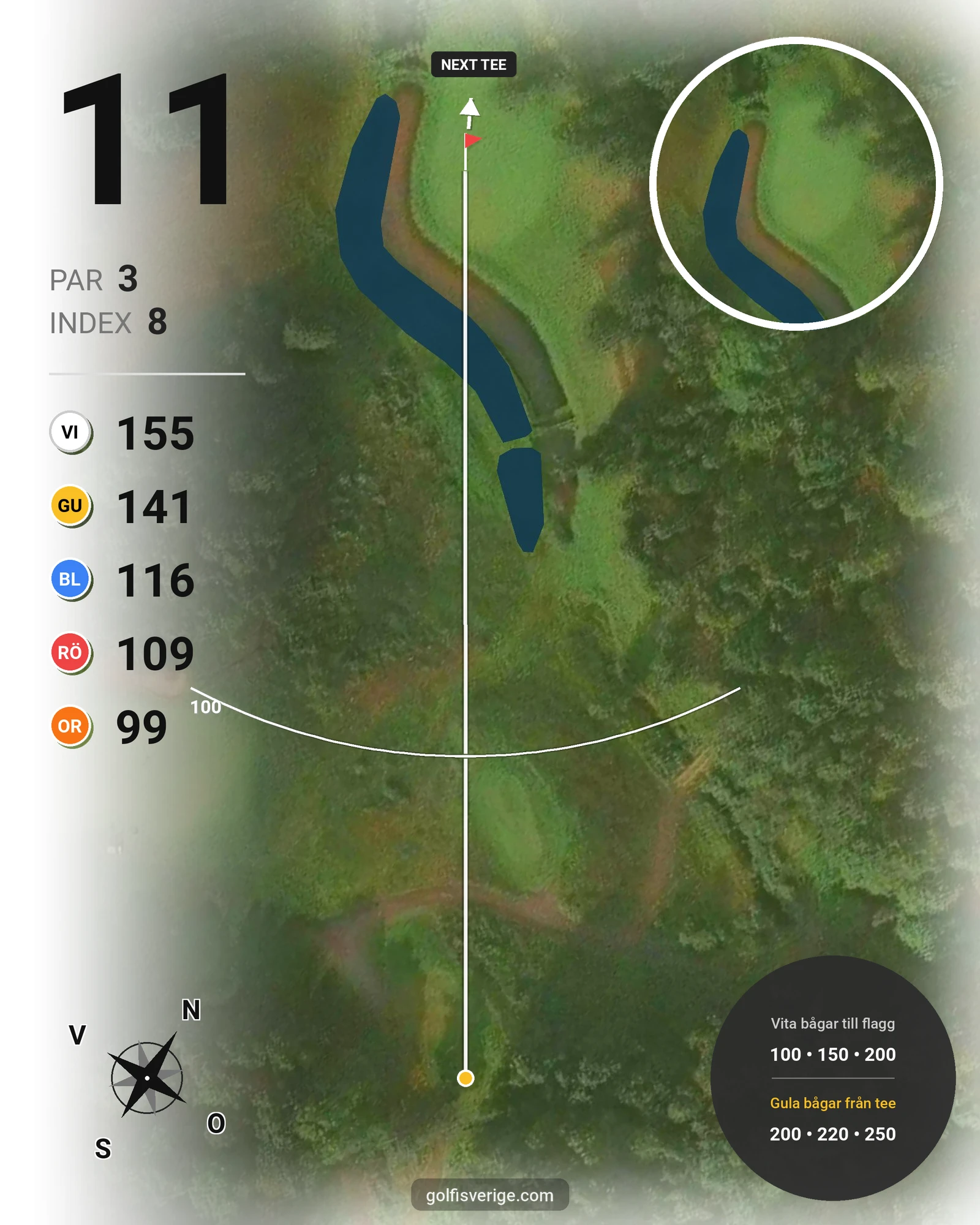 Banguide A6GK 18-hålsslingkombination på A6 Golfklubb - Hål 11 karta