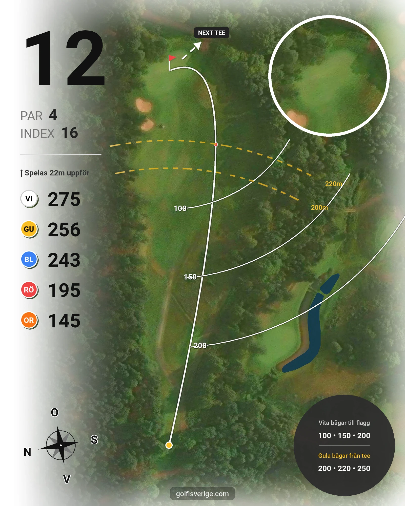Banguide A6GK 18-hålsslingkombination på A6 Golfklubb - Hål 12 karta