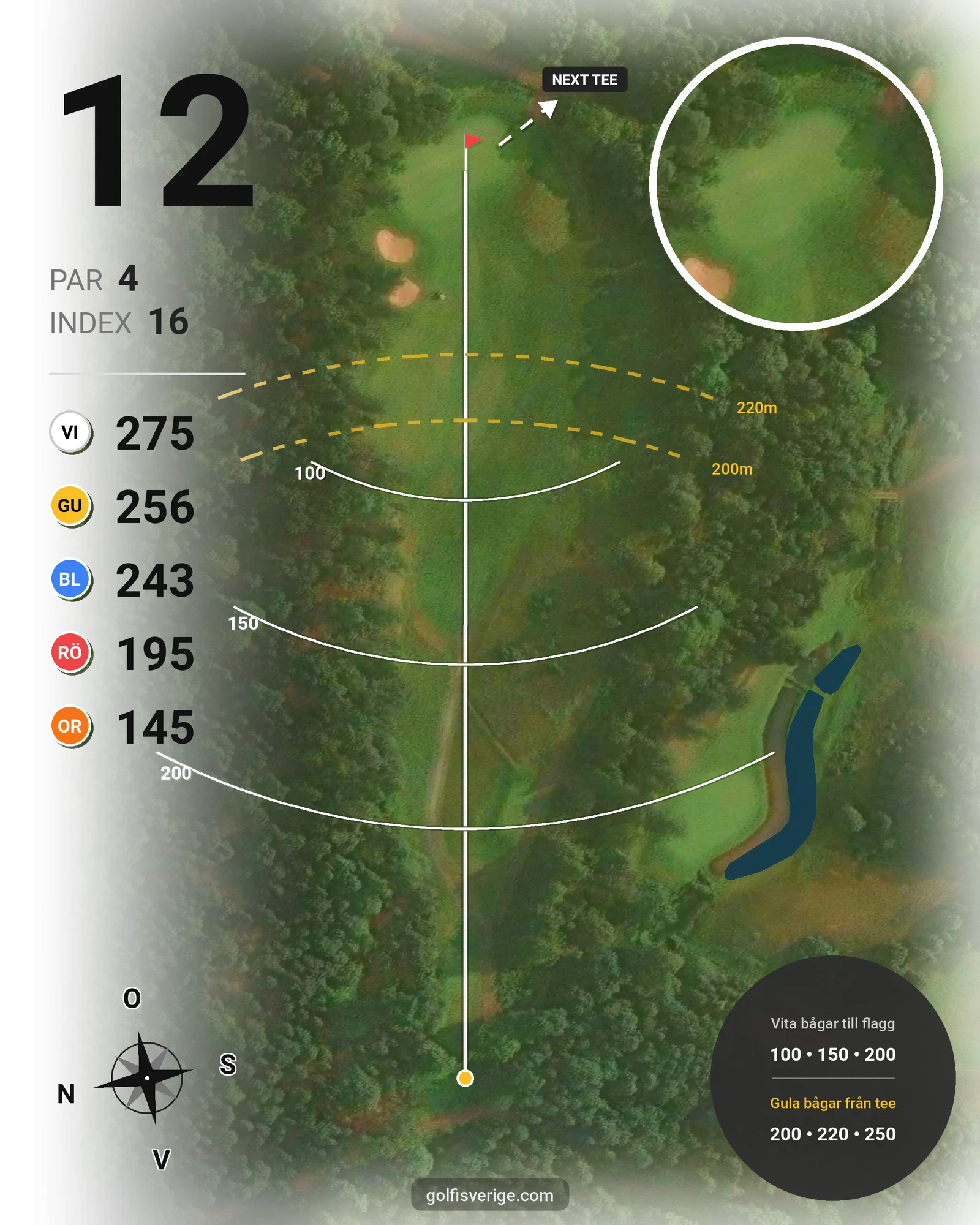 Banguide A6GK 9-hålsbana på A6 Golfklubb - Hål 12 karta