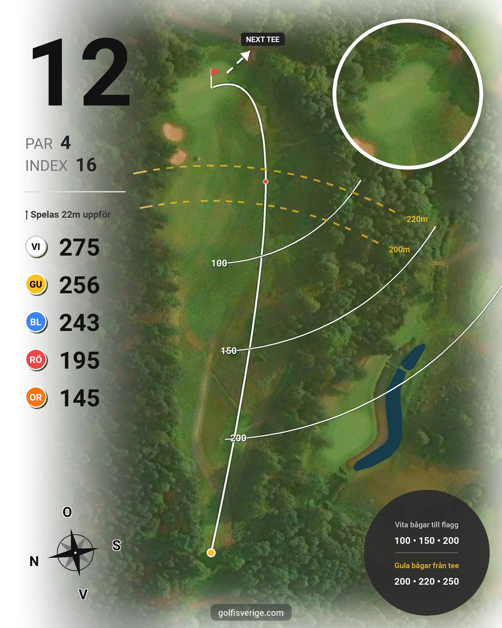 Banguide A6GK 18-hålsslingkombination på A6 Golfklubb - Hål 12 karta
