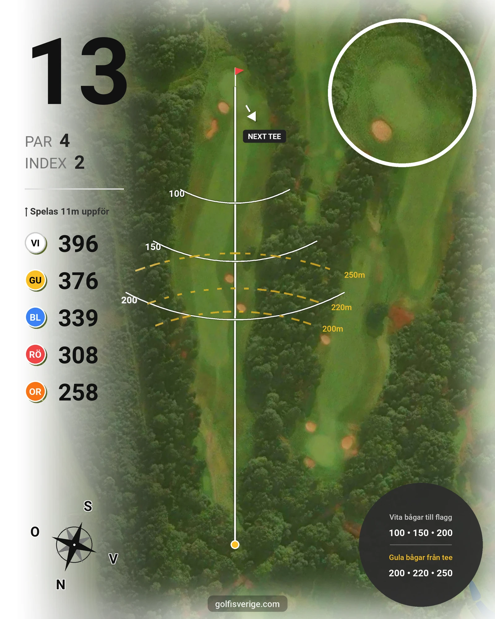 Banguide A6GK 18-hålsslingkombination på A6 Golfklubb - Hål 13 karta