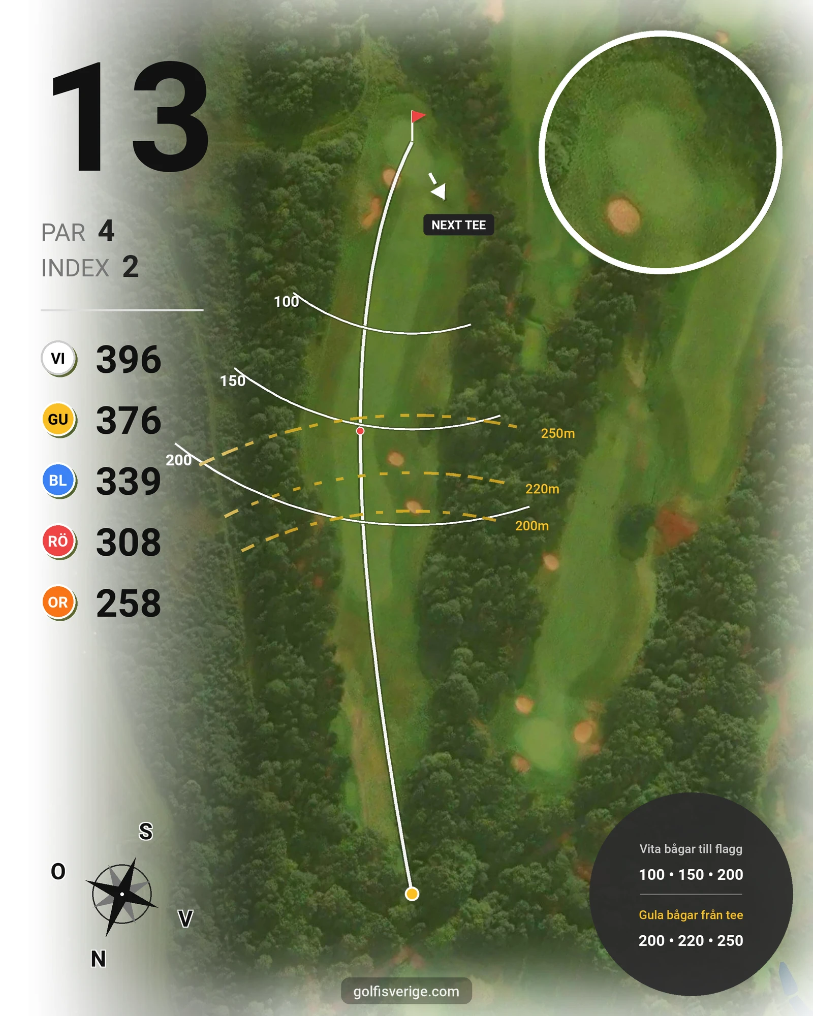 Banguide A6GK 9-hålsbana på A6 Golfklubb - Hål 13 karta