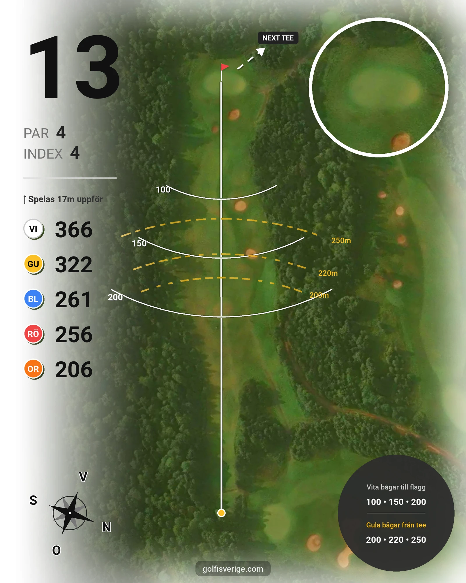Banguide A6GK 9-hålsbana på A6 Golfklubb - Hål 13 karta