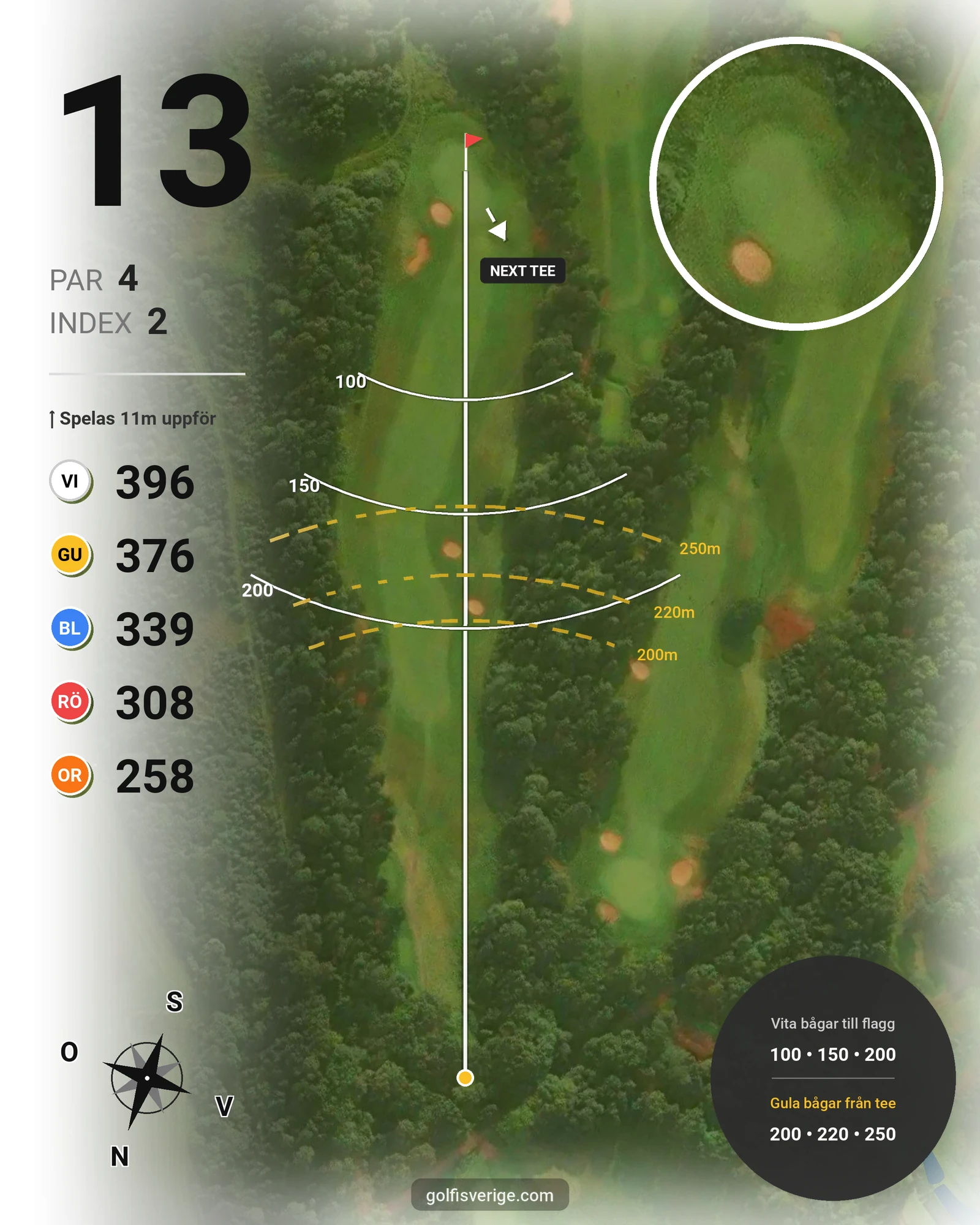 Banguide A6GK 18-hålsslingkombination på A6 Golfklubb - Hål 13 karta