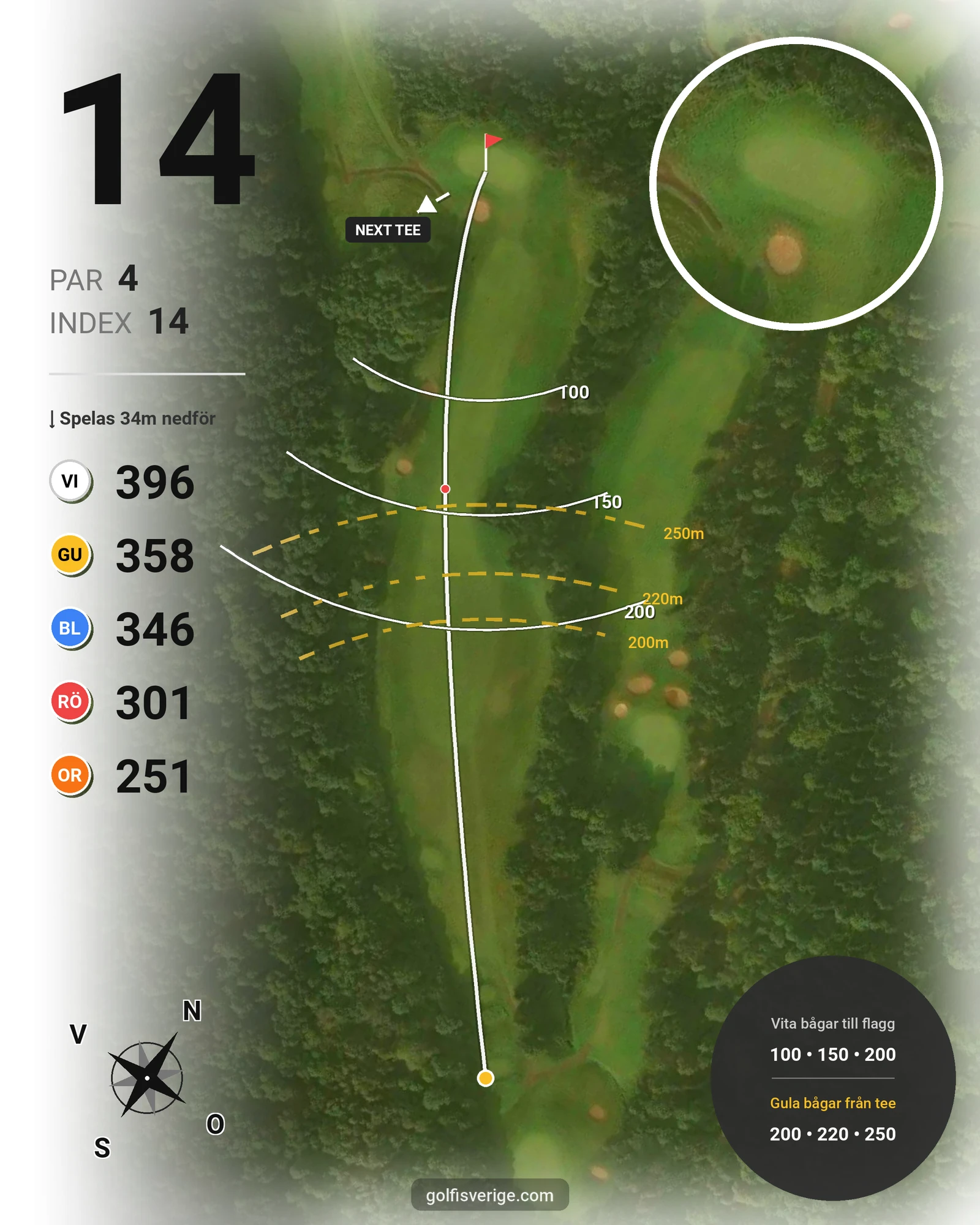 Banguide A6GK 9-hålsbana på A6 Golfklubb - Hål 14 karta