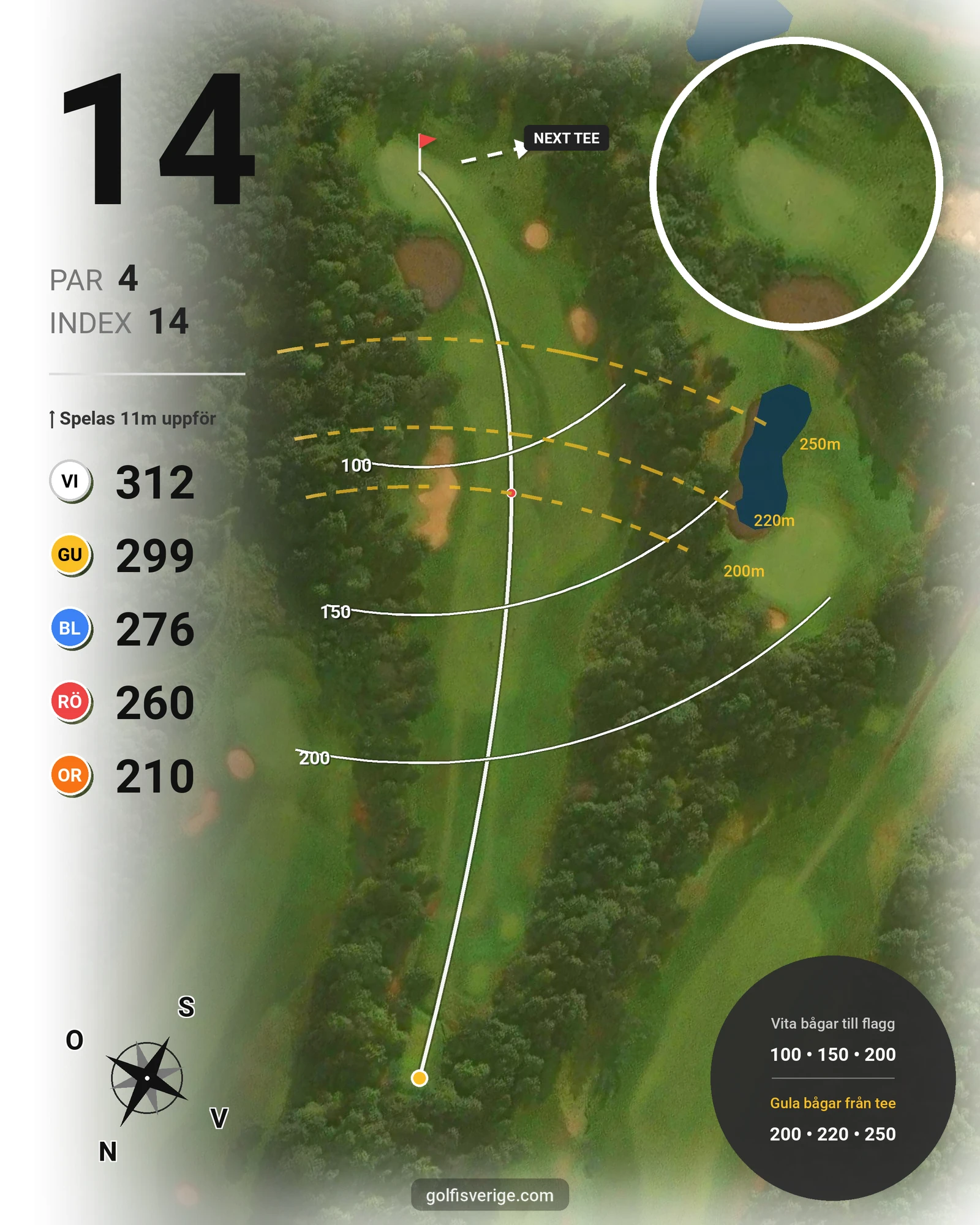 Banguide A6GK 18-hålsslingkombination på A6 Golfklubb - Hål 14 karta