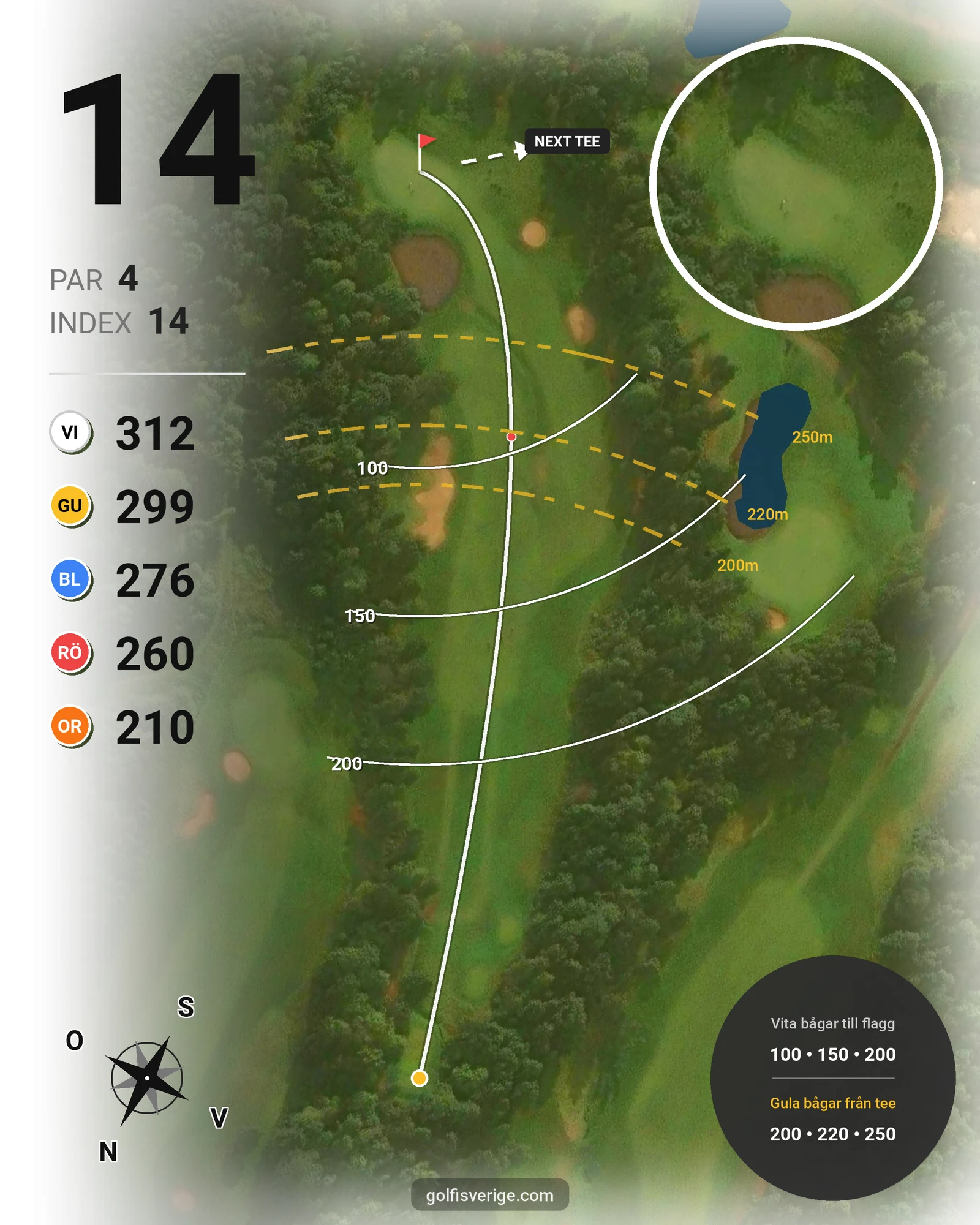 Banguide A6GK 9-hålsbana på A6 Golfklubb - Hål 14 karta