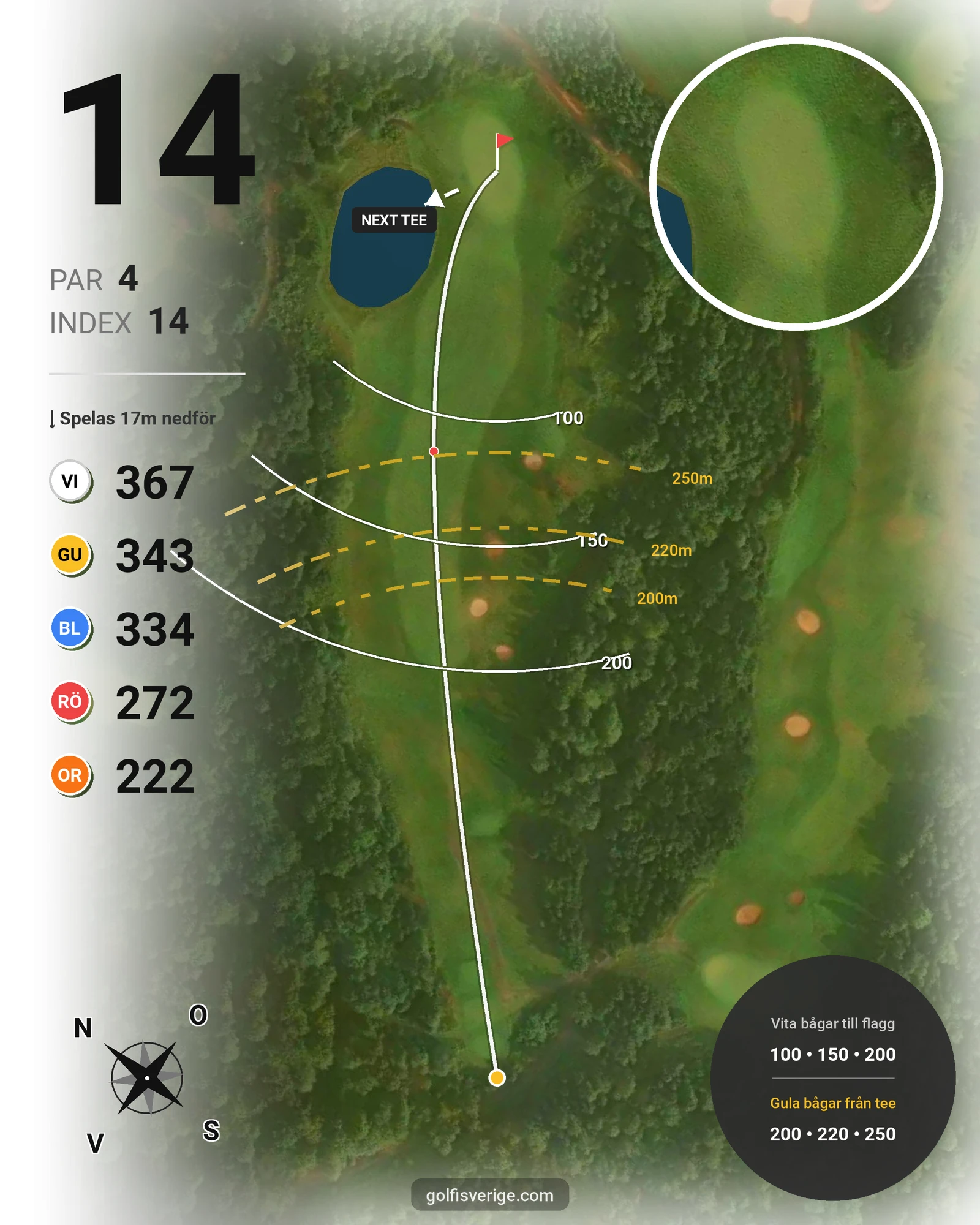 Banguide A6GK 9-hålsbana på A6 Golfklubb - Hål 14 karta