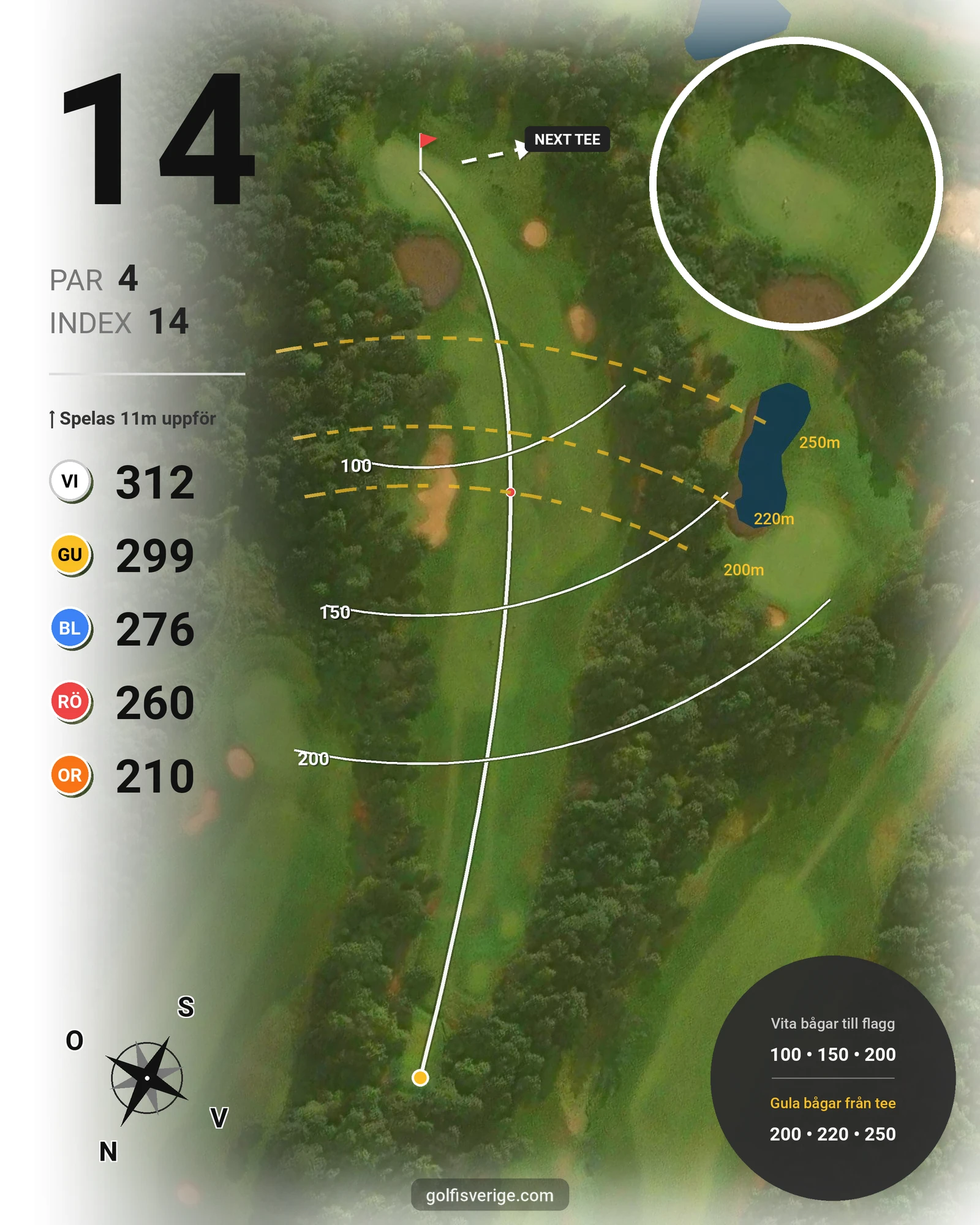 Banguide A6GK 18-hålsslingkombination på A6 Golfklubb - Hål 14 karta