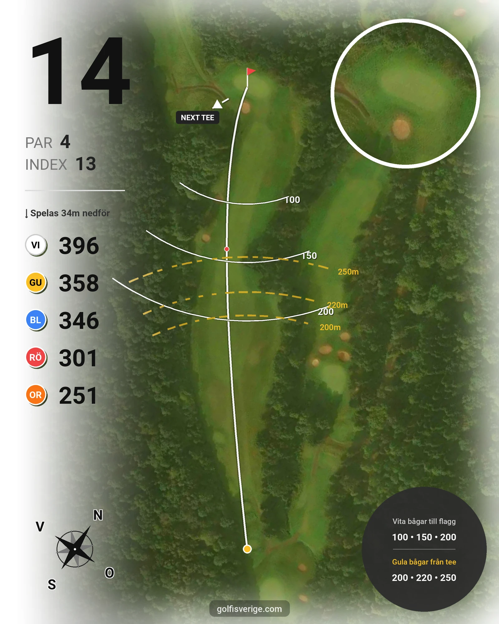 Banguide A6GK 18-hålsslingkombination på A6 Golfklubb - Hål 14 karta