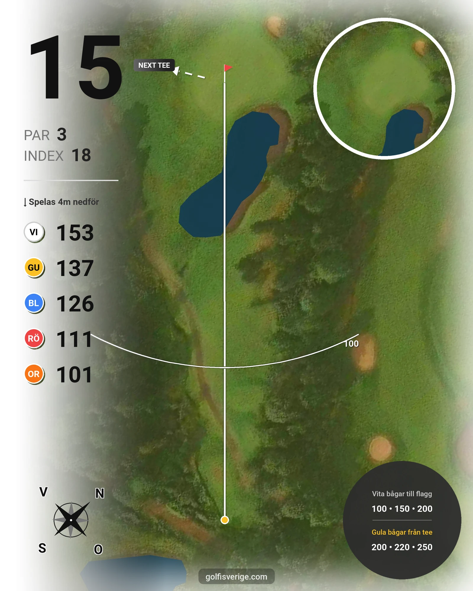 Banguide A6GK 18-hålsslingkombination på A6 Golfklubb - Hål 15 karta
