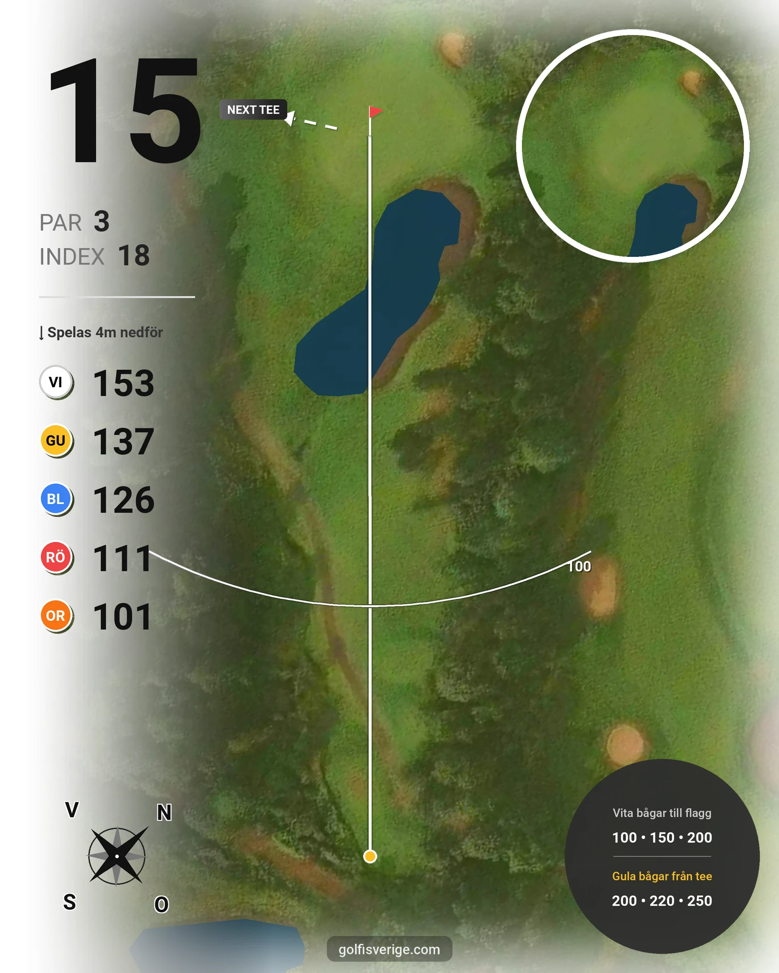 Banguide A6GK 18-hålsslingkombination på A6 Golfklubb - Hål 15 karta