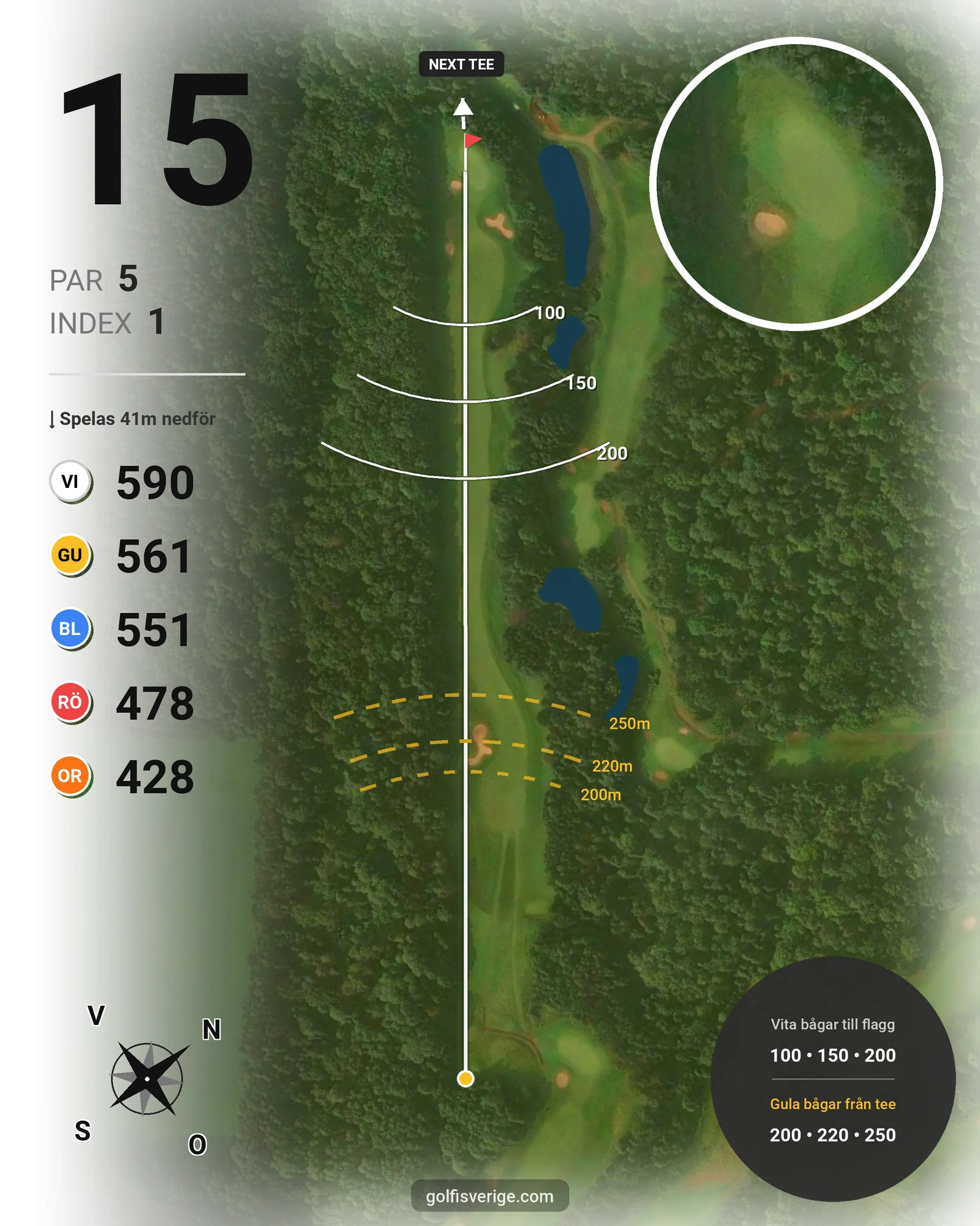 Banguide A6GK 18-hålsslingkombination på A6 Golfklubb - Hål 15 karta
