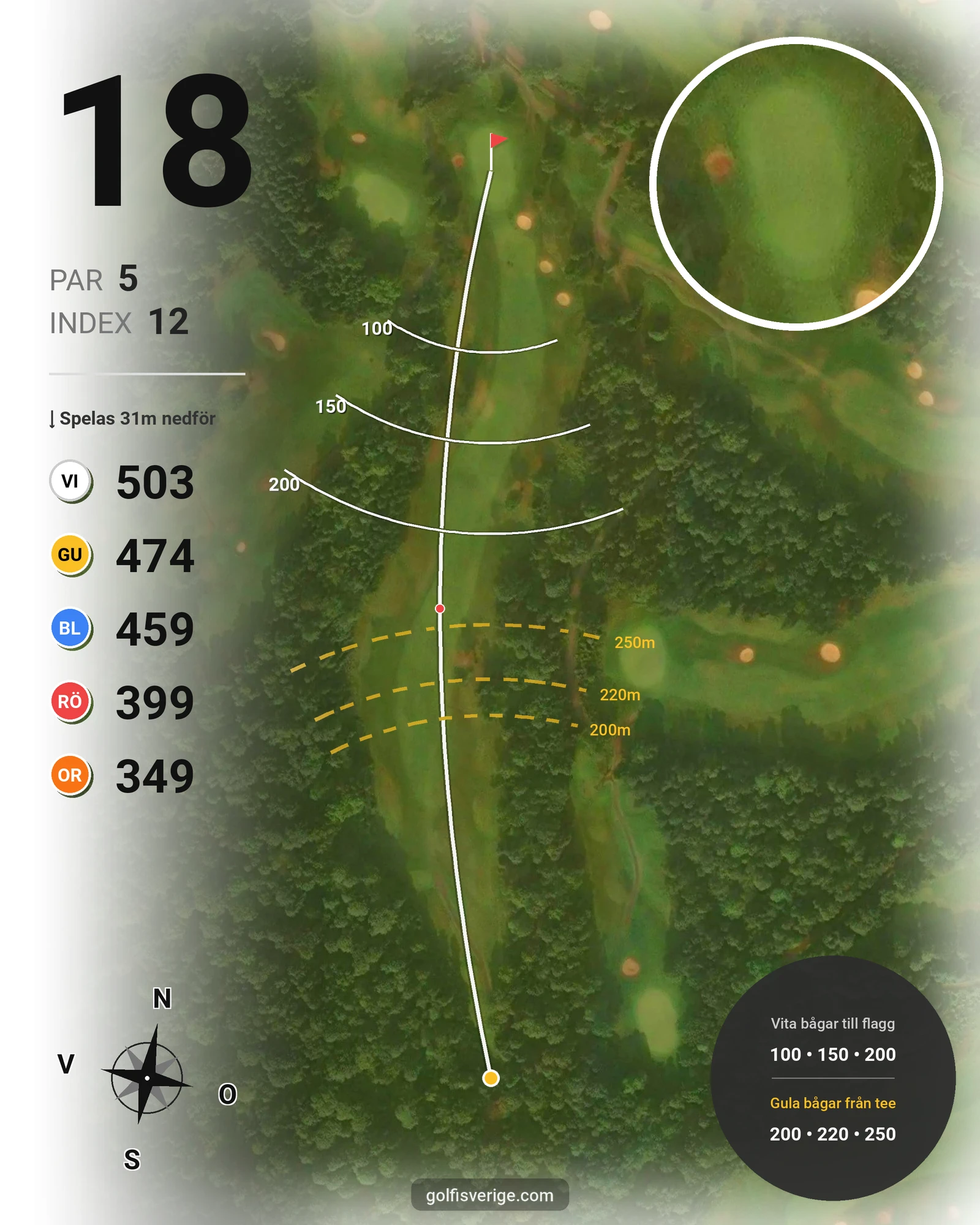 Banguide A6GK 9-hålsbana på A6 Golfklubb - Hål 18 karta