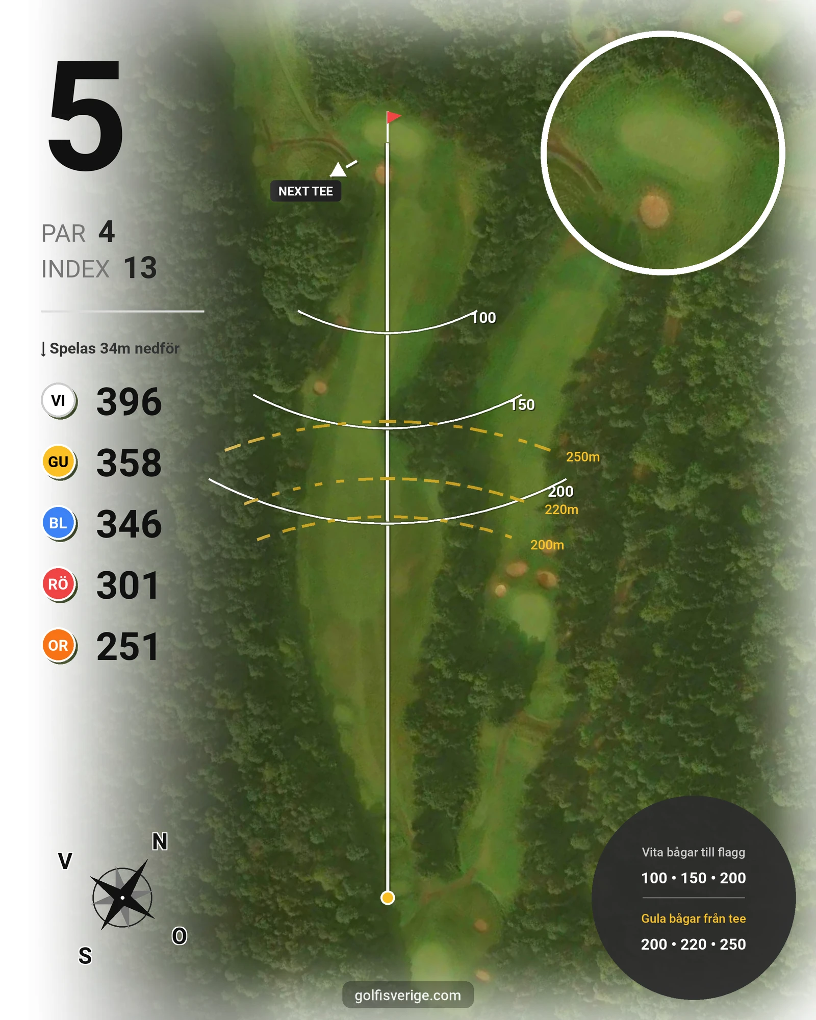 Banguide A6GK 18-hålsslingkombination på A6 Golfklubb - Hål 5 karta