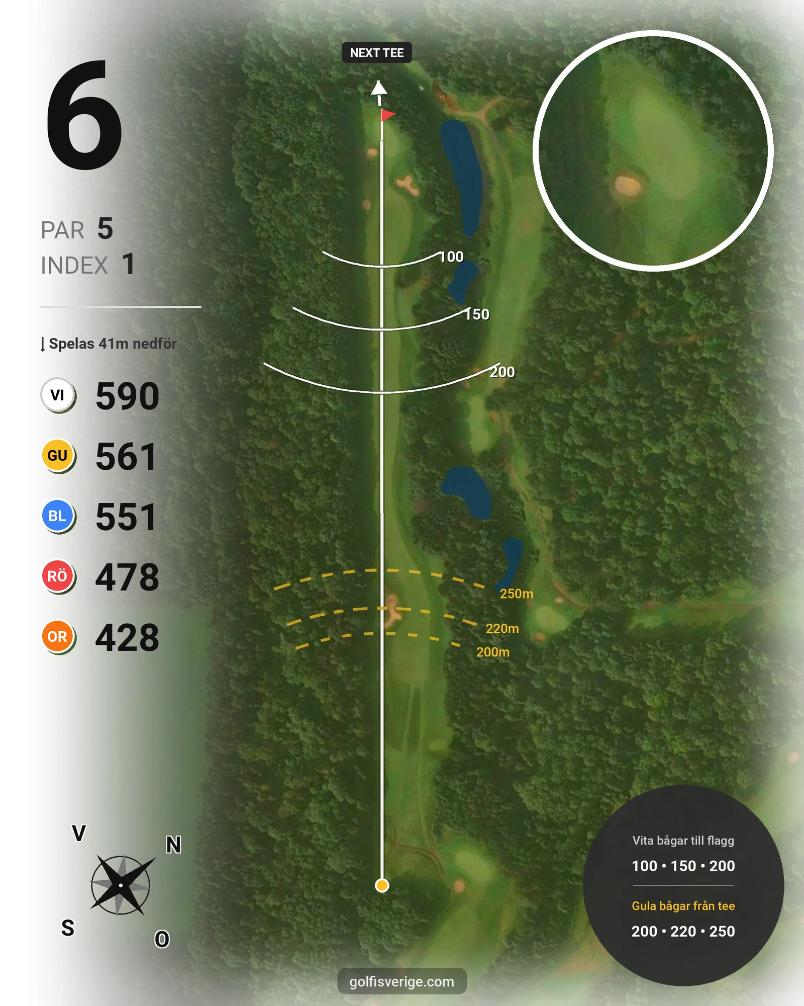 Banguide A6GK 9-hålsbana på A6 Golfklubb - Hål 6 karta