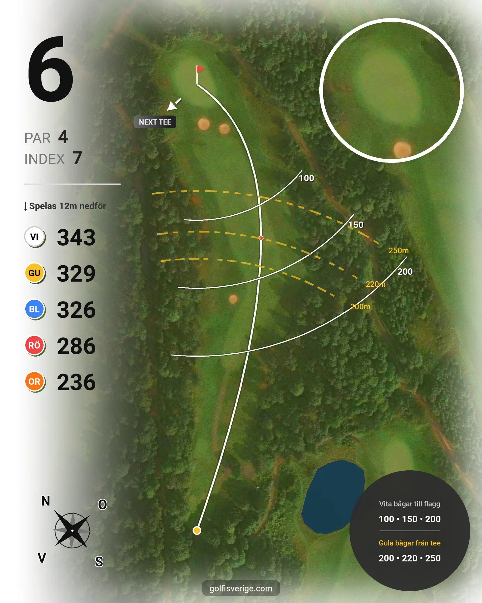 Banguide A6GK 18-hålsslingkombination på A6 Golfklubb - Hål 6 karta