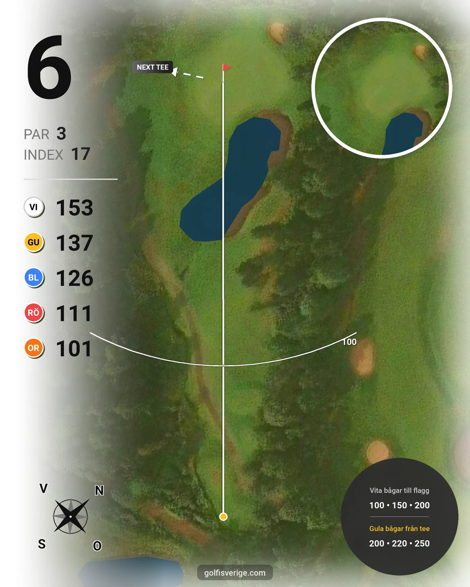 Banguide A6GK 9-hålsbana på A6 Golfklubb - Hål 6 karta