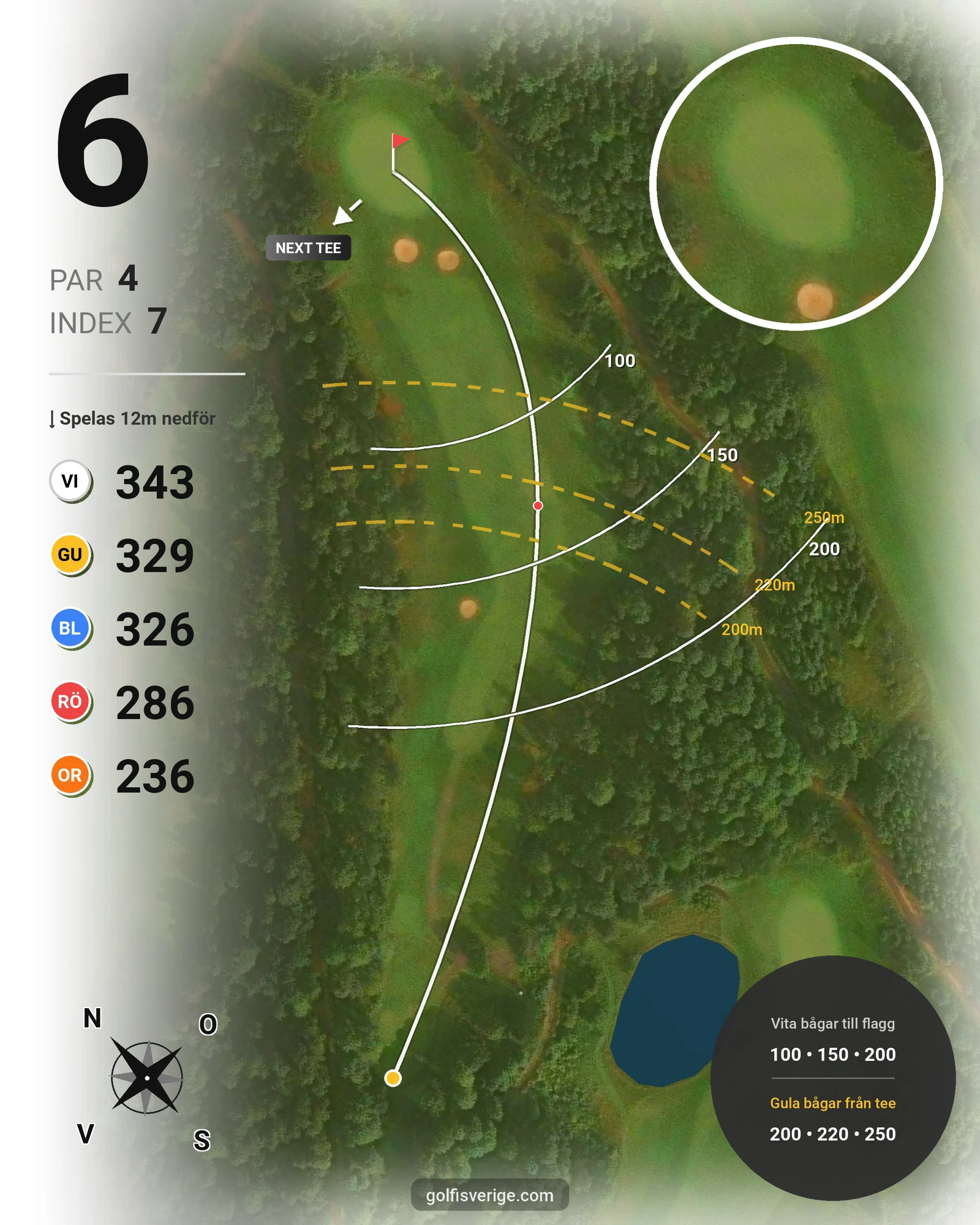Banguide A6GK 9-hålsbana på A6 Golfklubb - Hål 6 karta