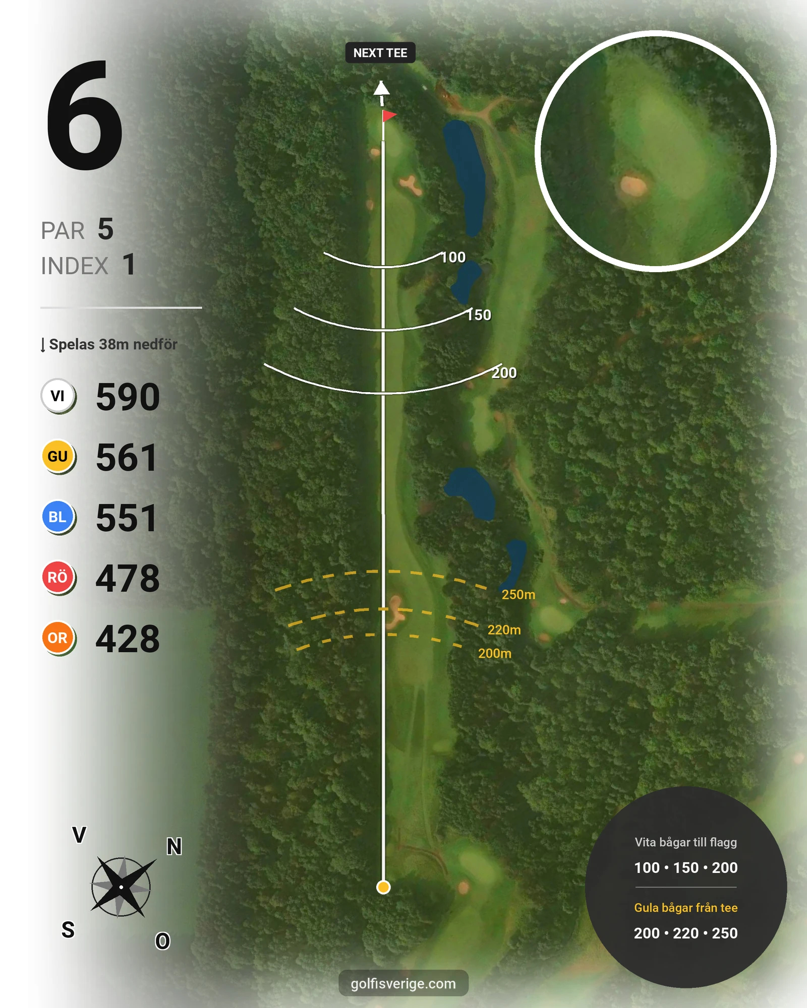 Banguide A6GK 18-hålsslingkombination på A6 Golfklubb - Hål 6 karta