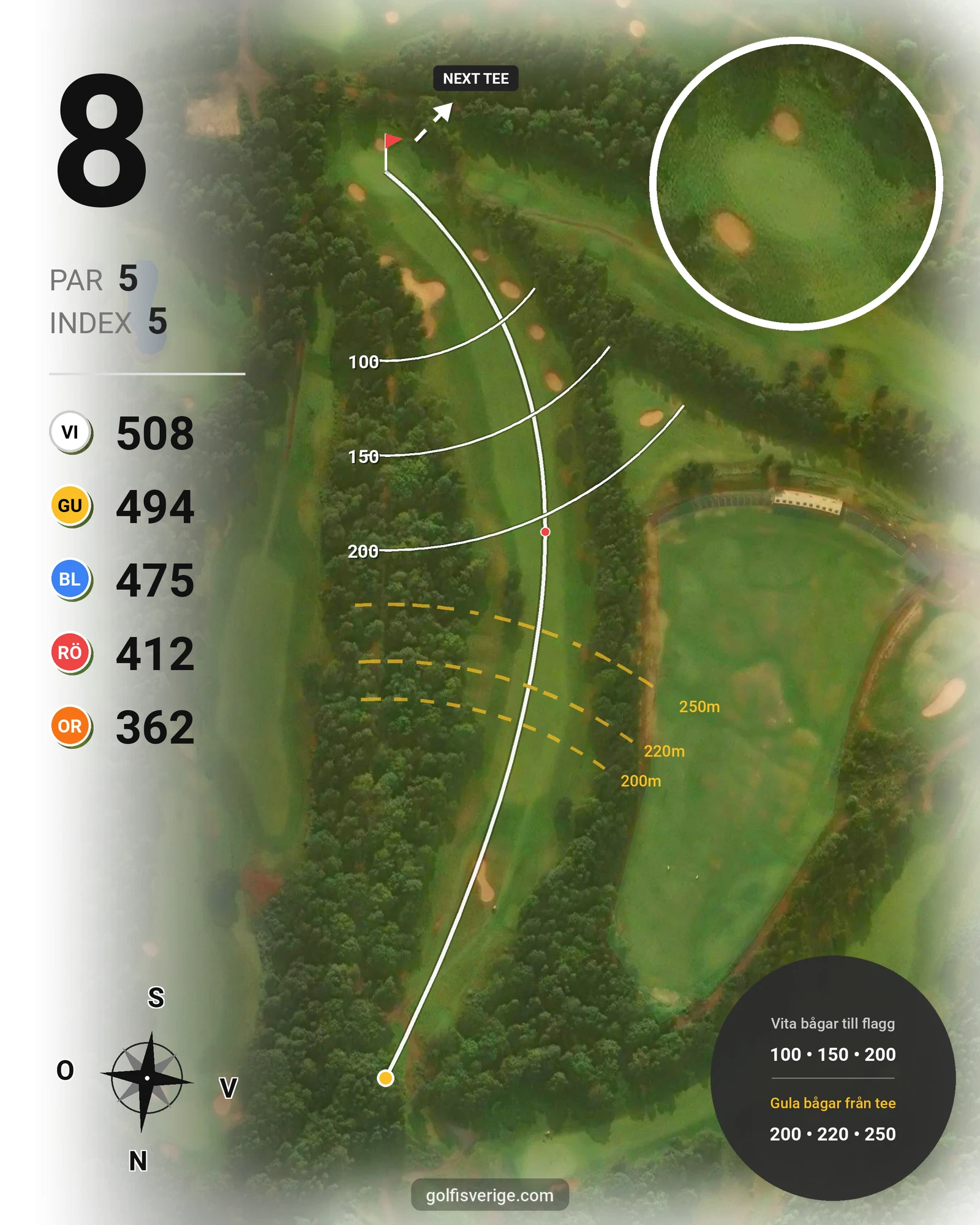 Banguide A6GK 9-hålsbana på A6 Golfklubb - Hål 8 karta