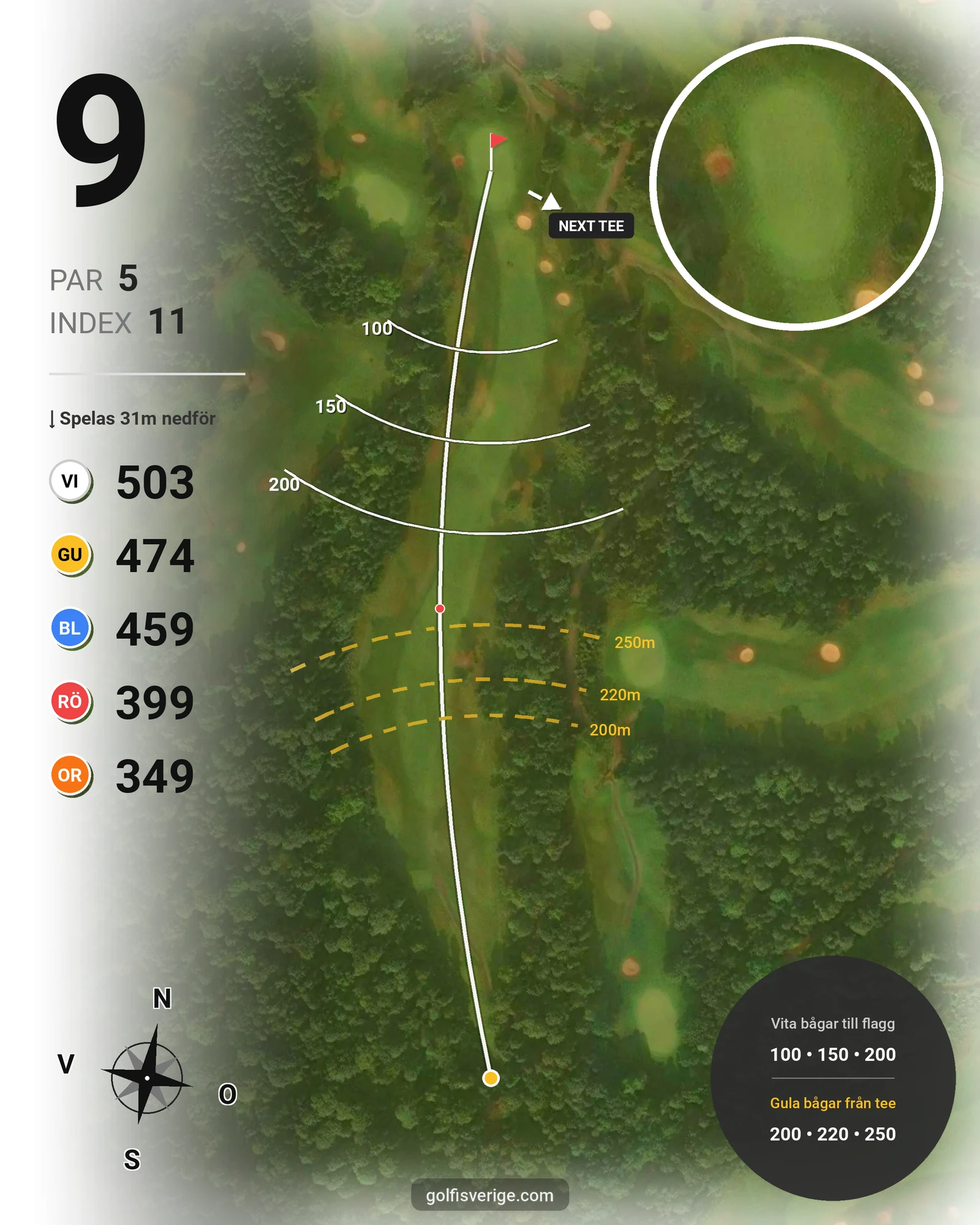 Banguide A6GK 9-hålsbana på A6 Golfklubb - Hål 9 karta