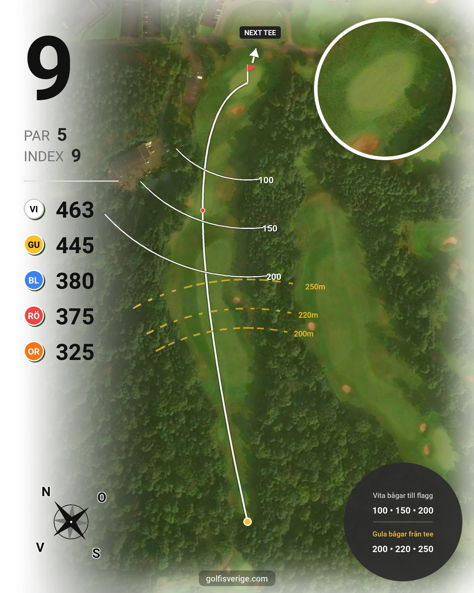Banguide A6GK 18-hålsslingkombination på A6 Golfklubb - Hål 9 karta