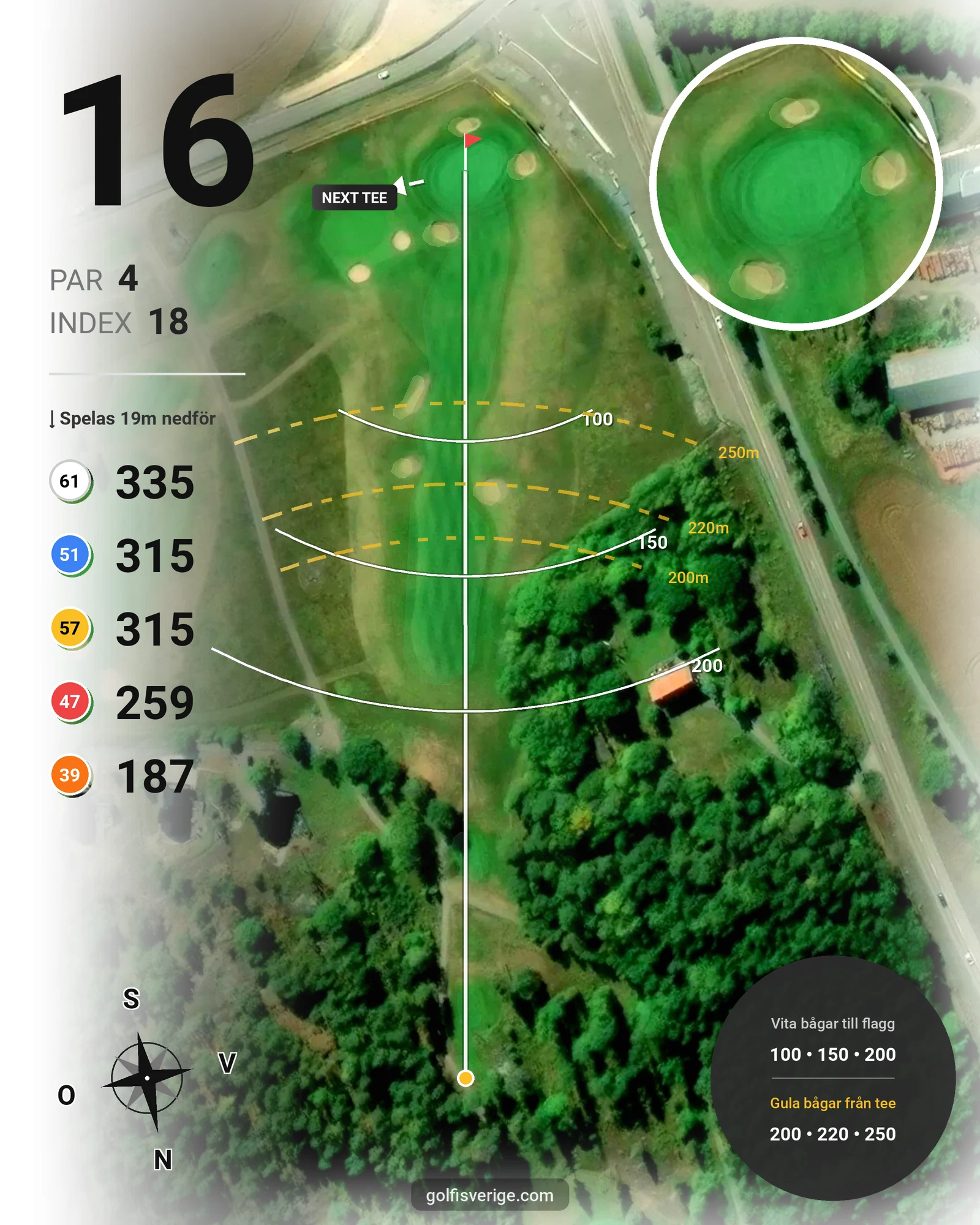 Banguide 18-hålsbanan hål 16 karta