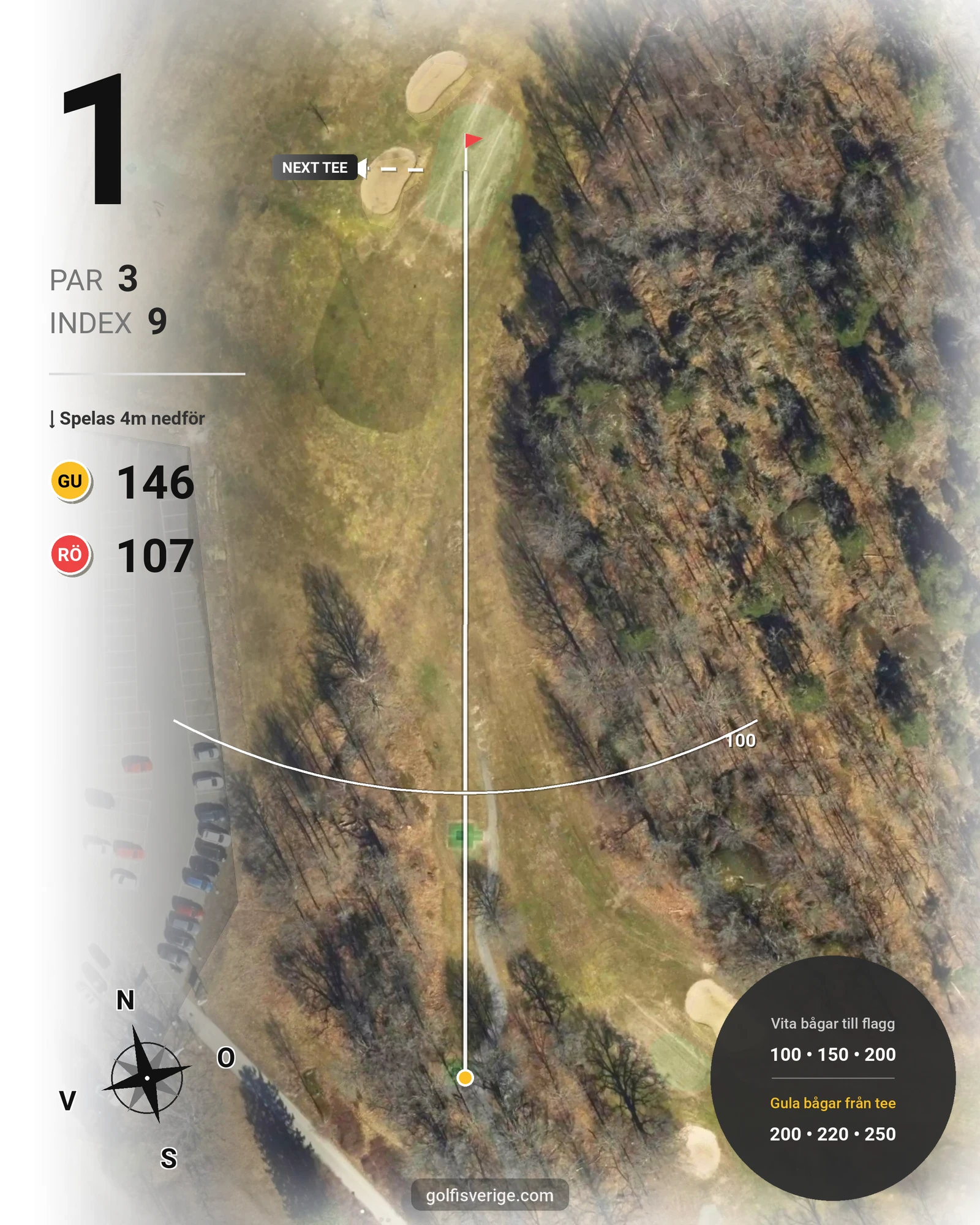 Banguide 9-hålsbanan på Ågesta Golfklubb - Hål 1 karta