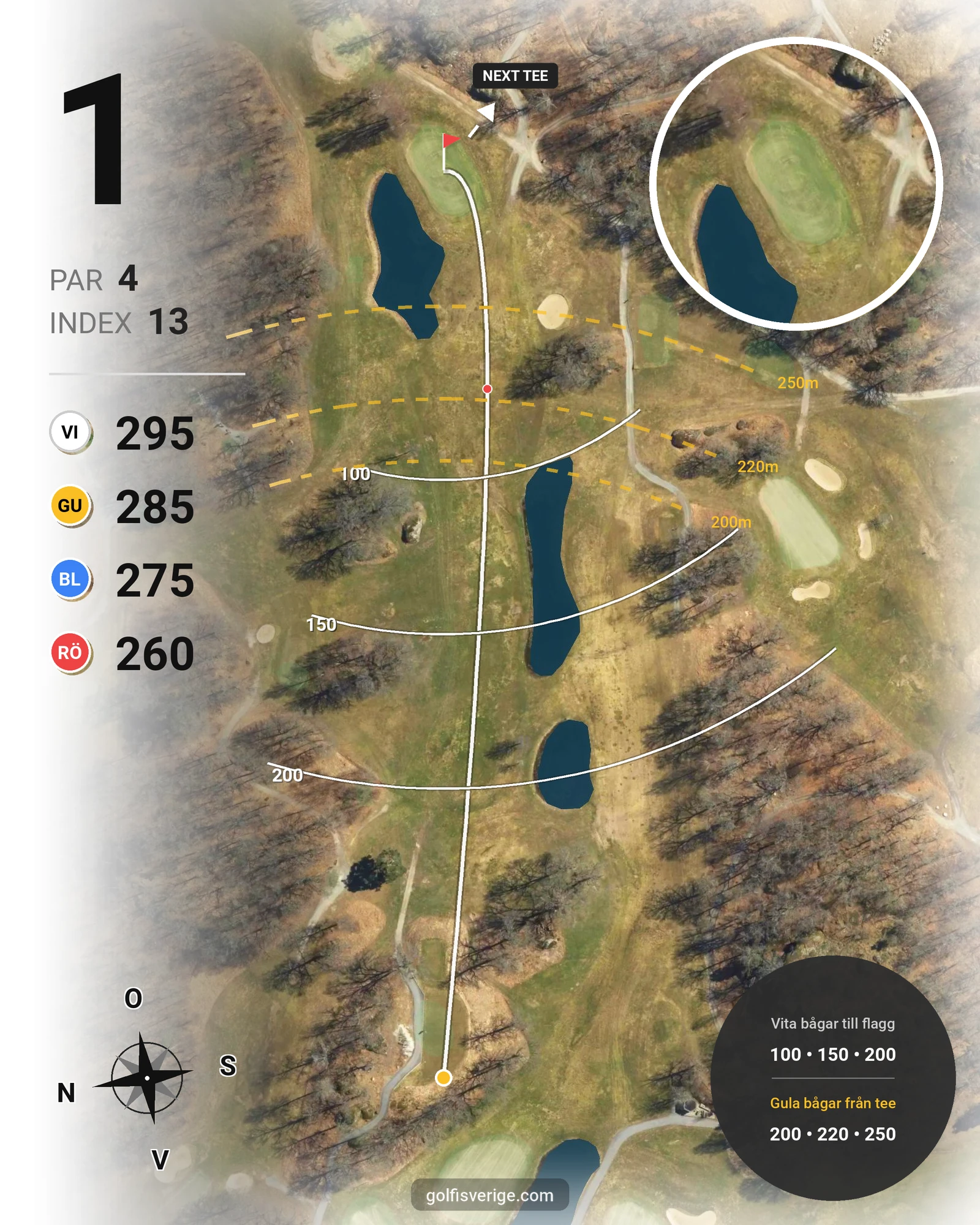 Banguide 18-hålsbanan på Ågesta Golfklubb - Hål 1 karta