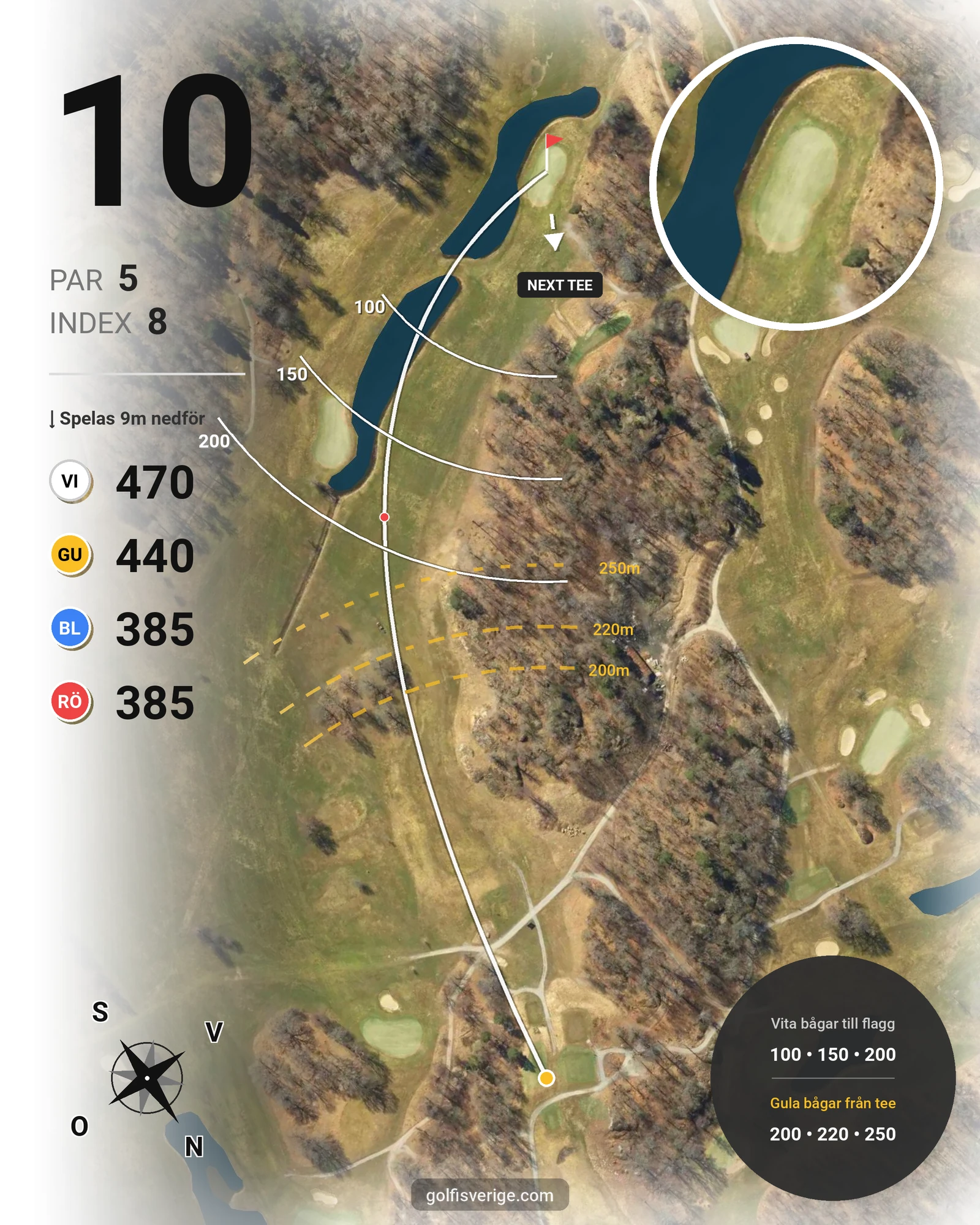 Banguide 18-hålsbanan på Ågesta Golfklubb - Hål 10 karta