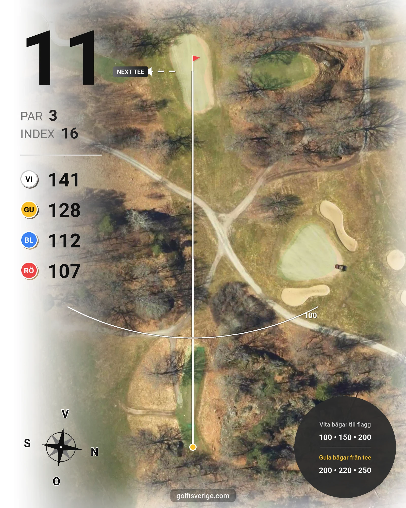 Banguide 18-hålsbanan på Ågesta Golfklubb - Hål 11 karta