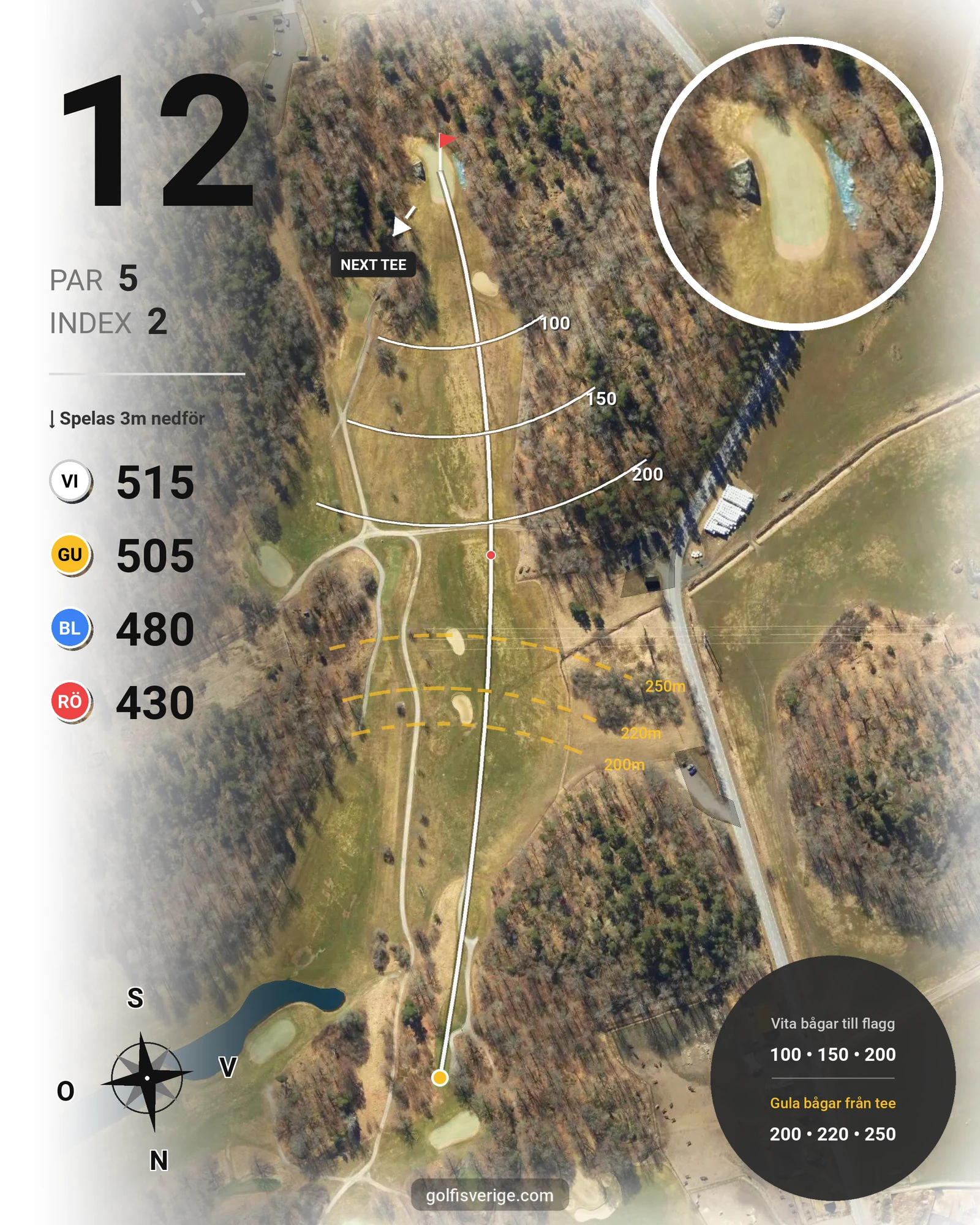 Banguide 18-hålsbanan på Ågesta Golfklubb - Hål 12 karta
