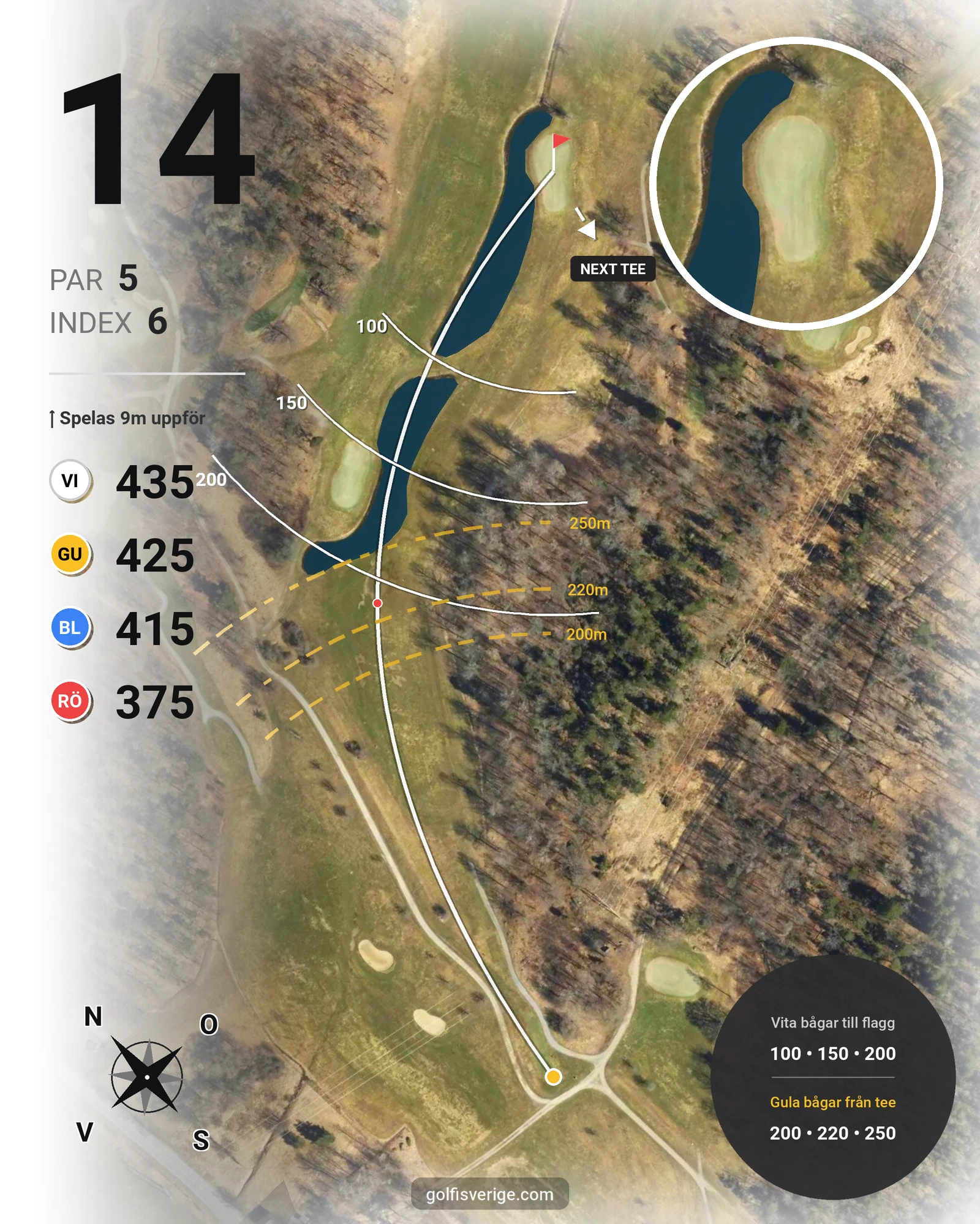 Banguide 18-hålsbanan på Ågesta Golfklubb - Hål 14 karta
