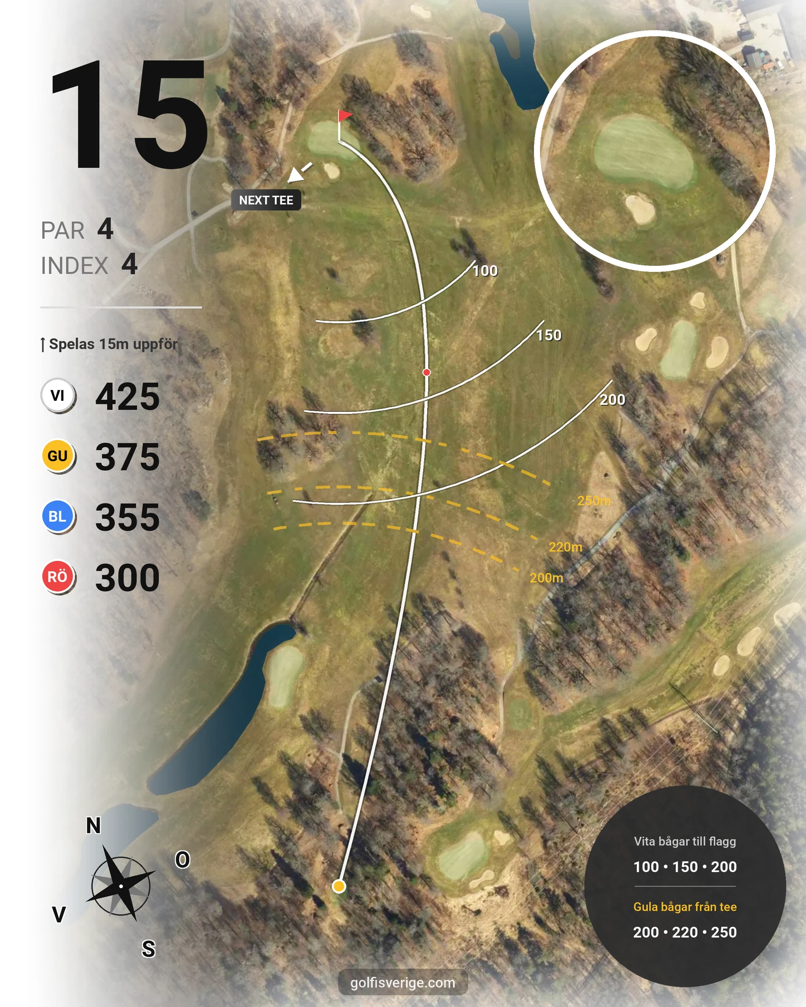 Banguide 18-hålsbanan på Ågesta Golfklubb - Hål 15 karta