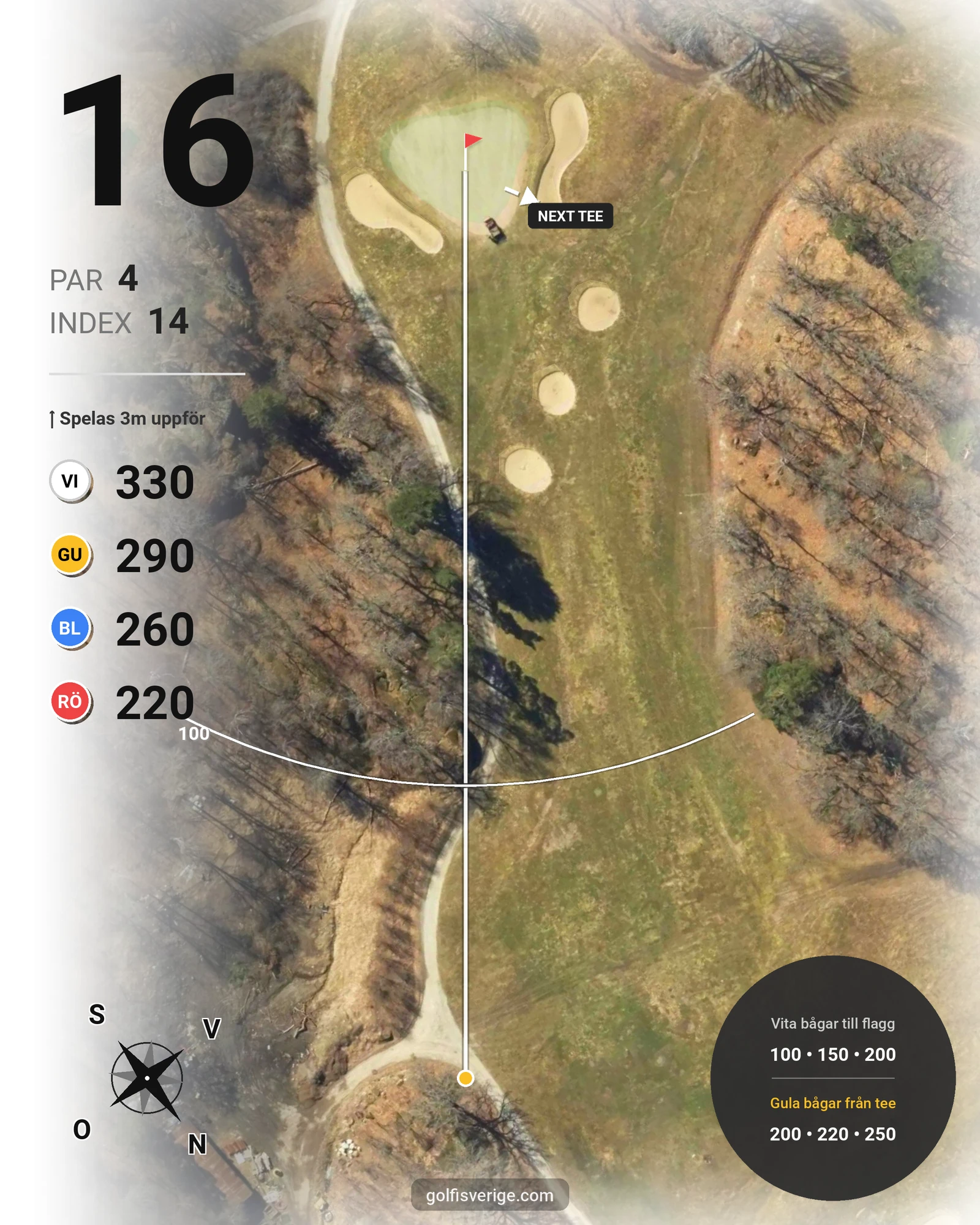 Banguide 18-hålsbanan på Ågesta Golfklubb - Hål 16 karta