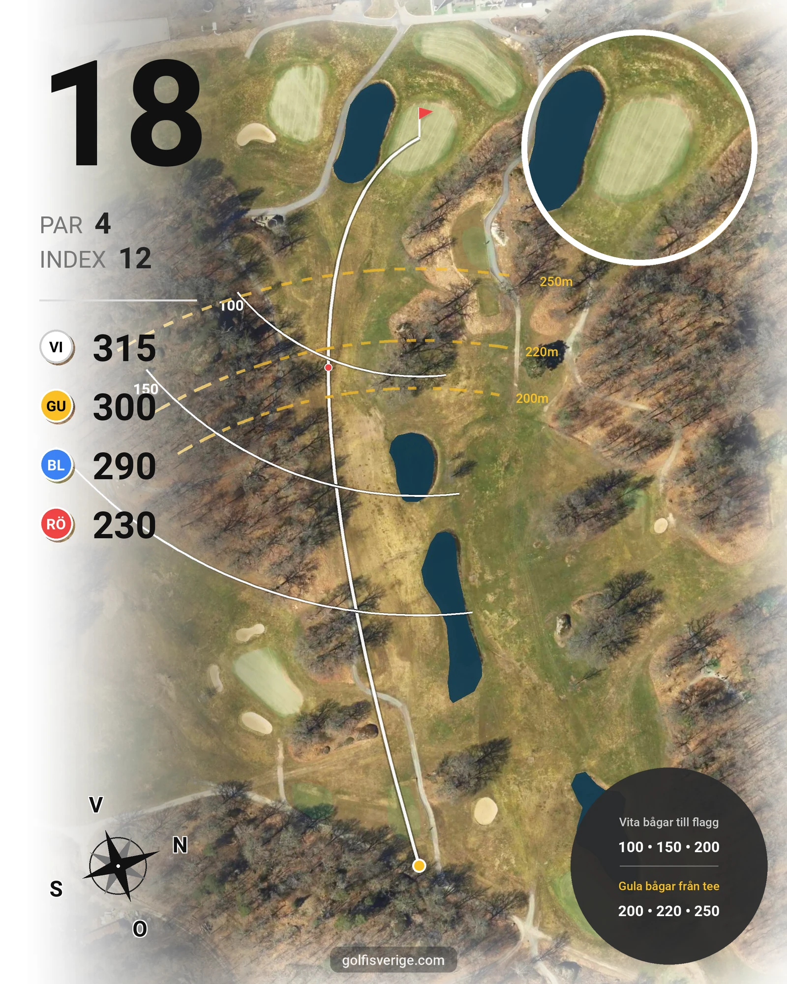 Banguide 18-hålsbanan på Ågesta Golfklubb - Hål 18 karta
