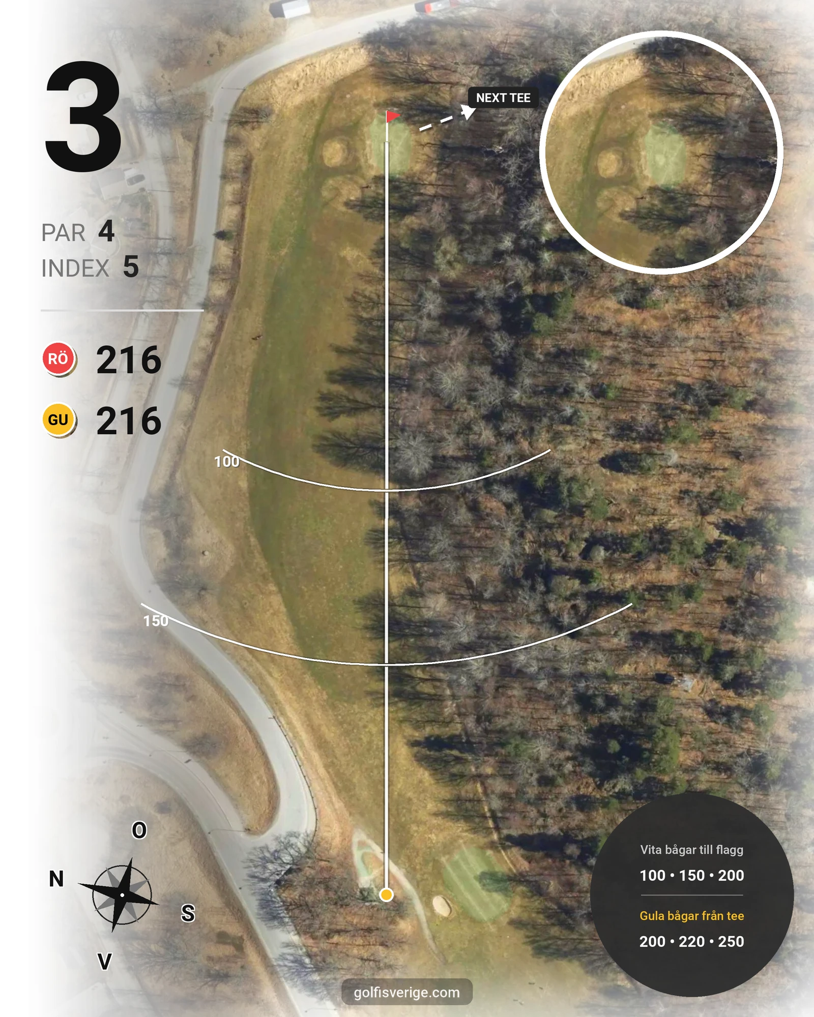 Banguide 9-hålsbanan på Ågesta Golfklubb - Hål 3 karta