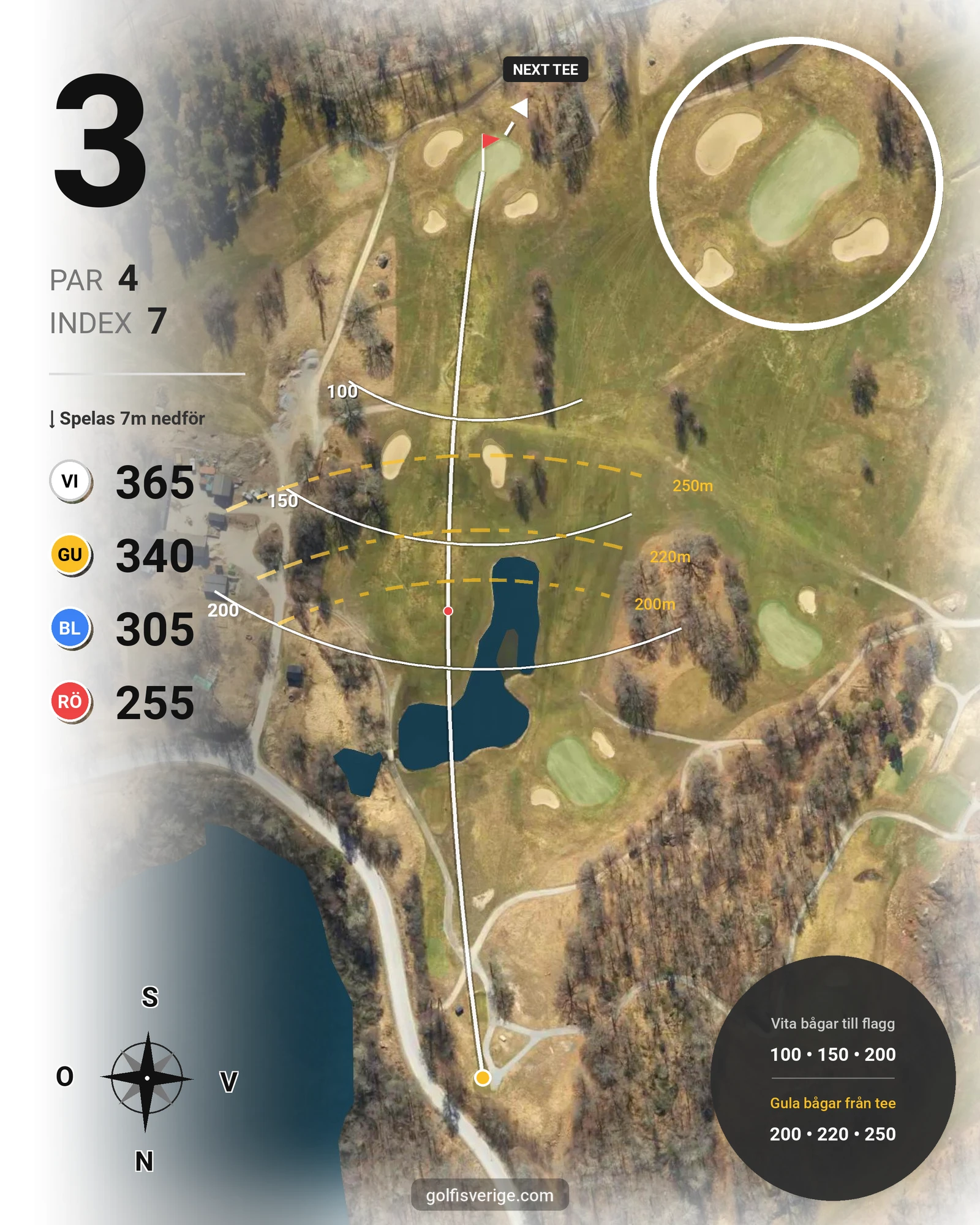 Banguide 18-hålsbanan på Ågesta Golfklubb - Hål 3 karta