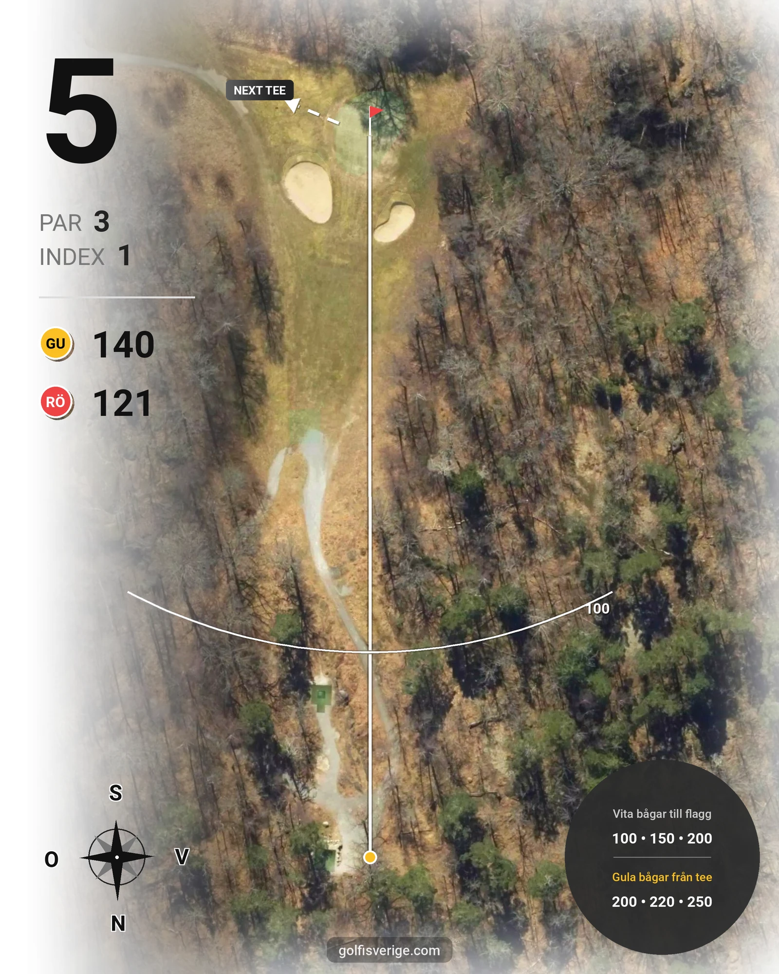 Banguide 9-hålsbanan på Ågesta Golfklubb - Hål 5 karta