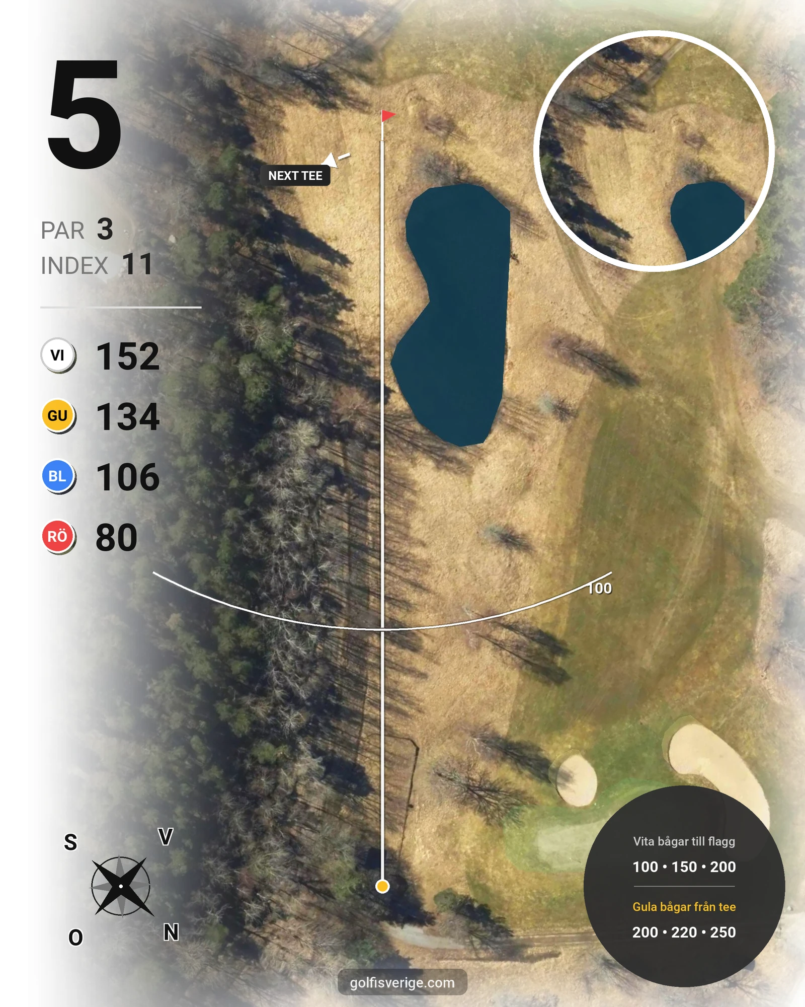 Banguide 18-hålsbanan på Ågesta Golfklubb - Hål 5 karta