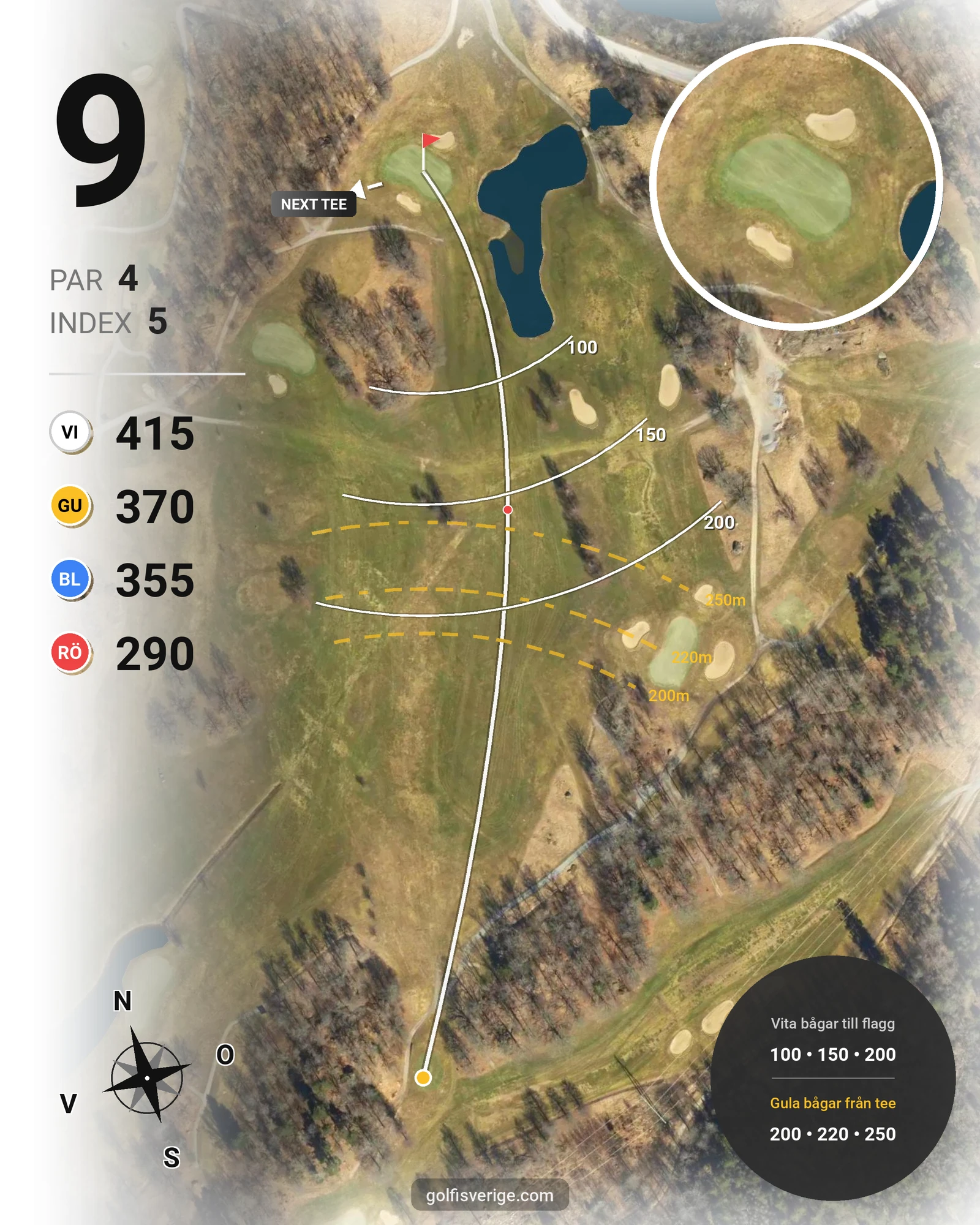 Banguide 18-hålsbanan på Ågesta Golfklubb - Hål 9 karta