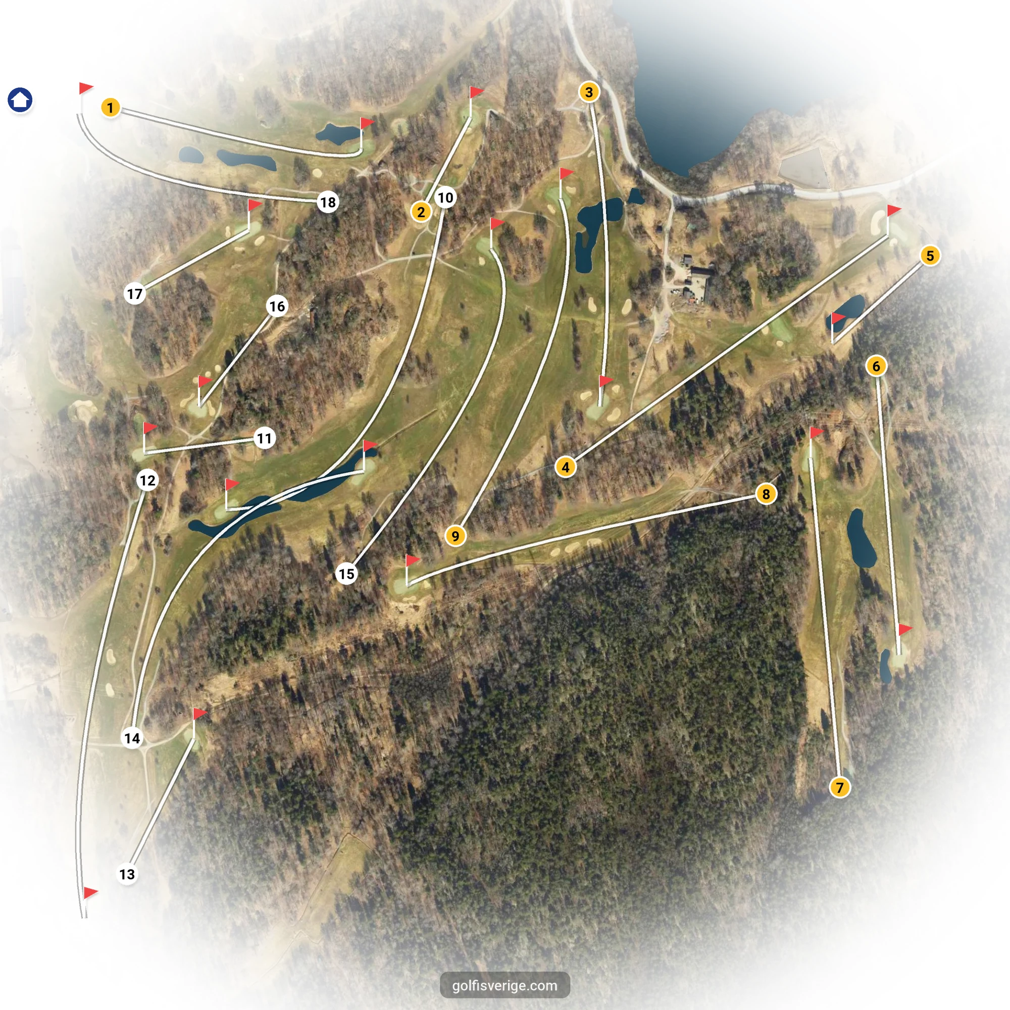 Banguide för 18-hålsbanan på Ågesta Golfklubb
