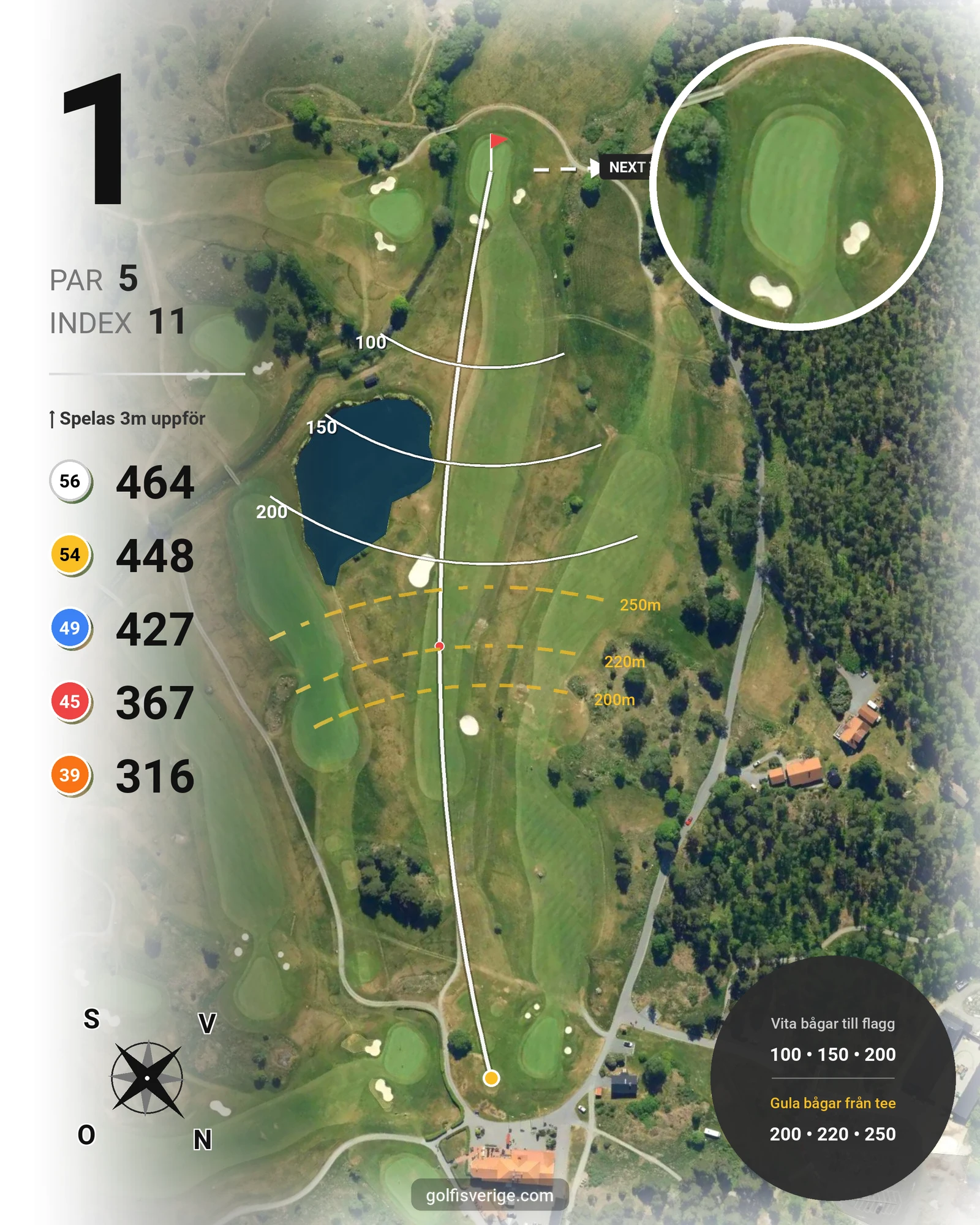 Banguide 18-Hålsbanan på Åkersberga Golfklubb - Hål 1 karta