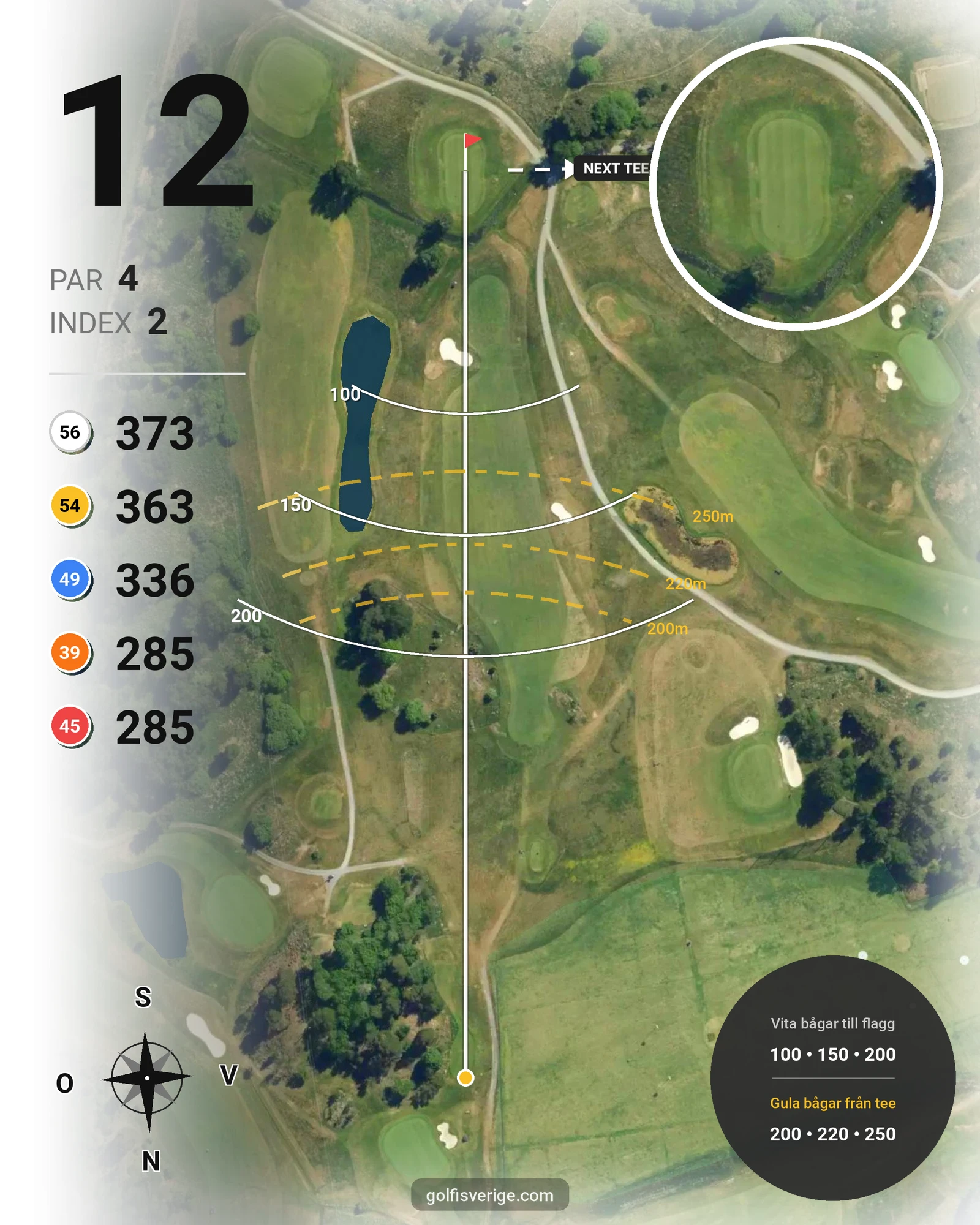 Banguide 18-Hålsbanan på Åkersberga Golfklubb - Hål 12 karta