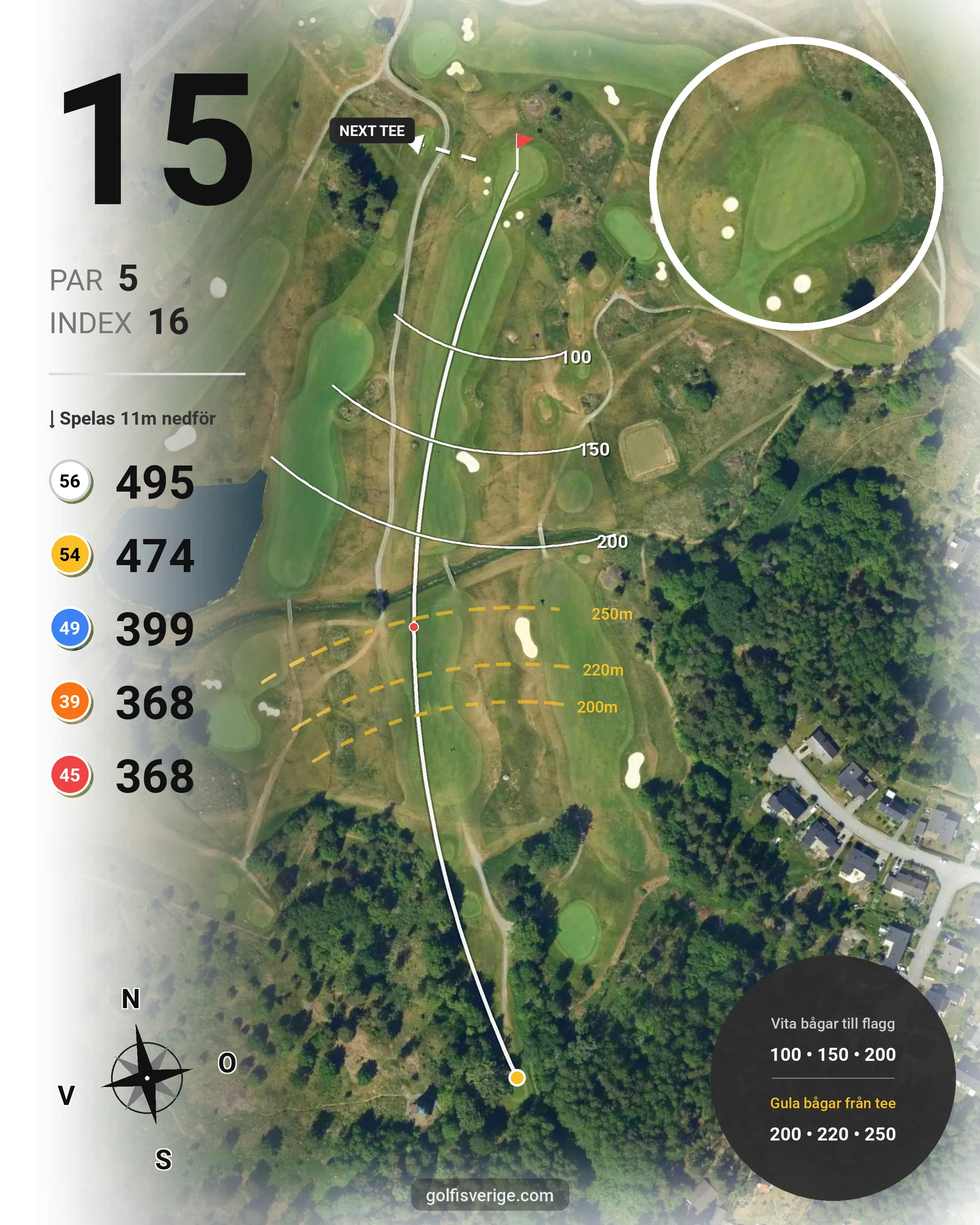 Banguide 18-Hålsbanan på Åkersberga Golfklubb - Hål 15 karta